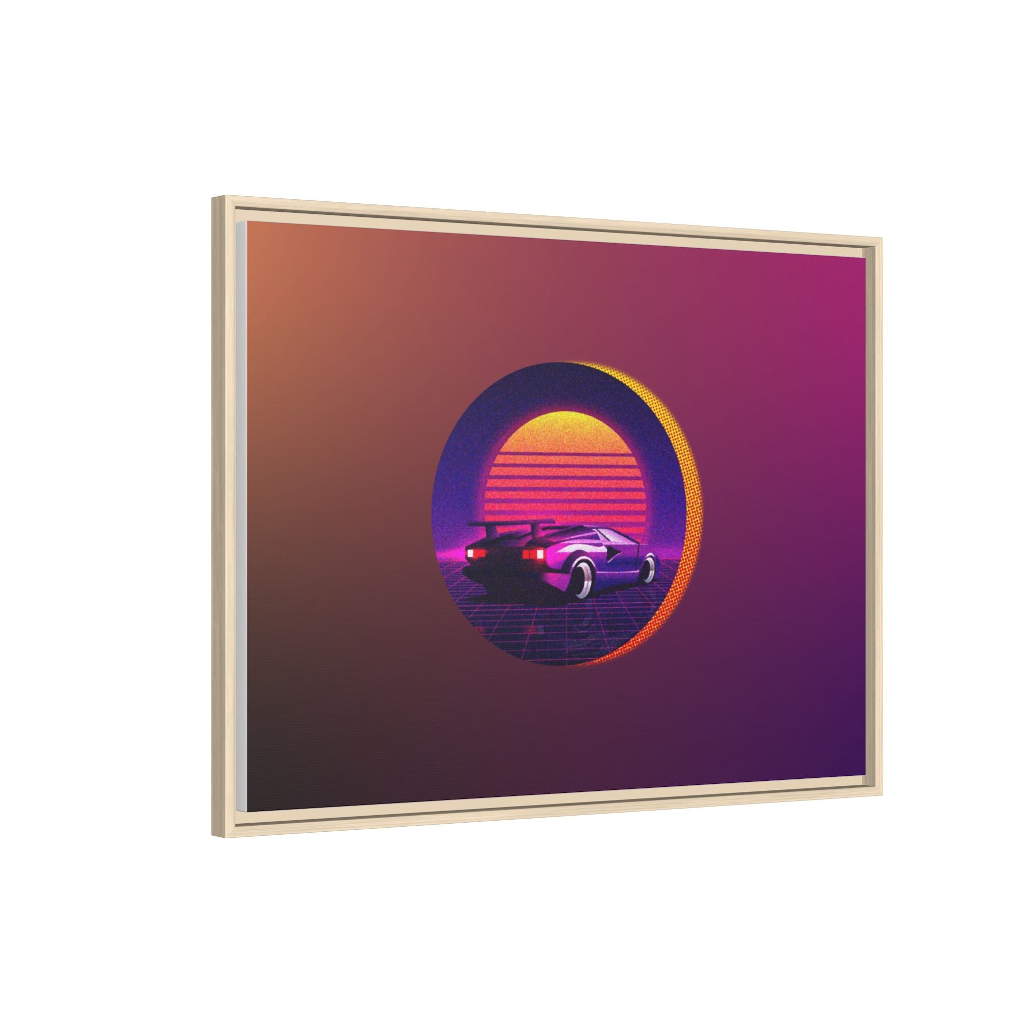Retro Sunset Sports Car Matte Canvas Framed Wall Art