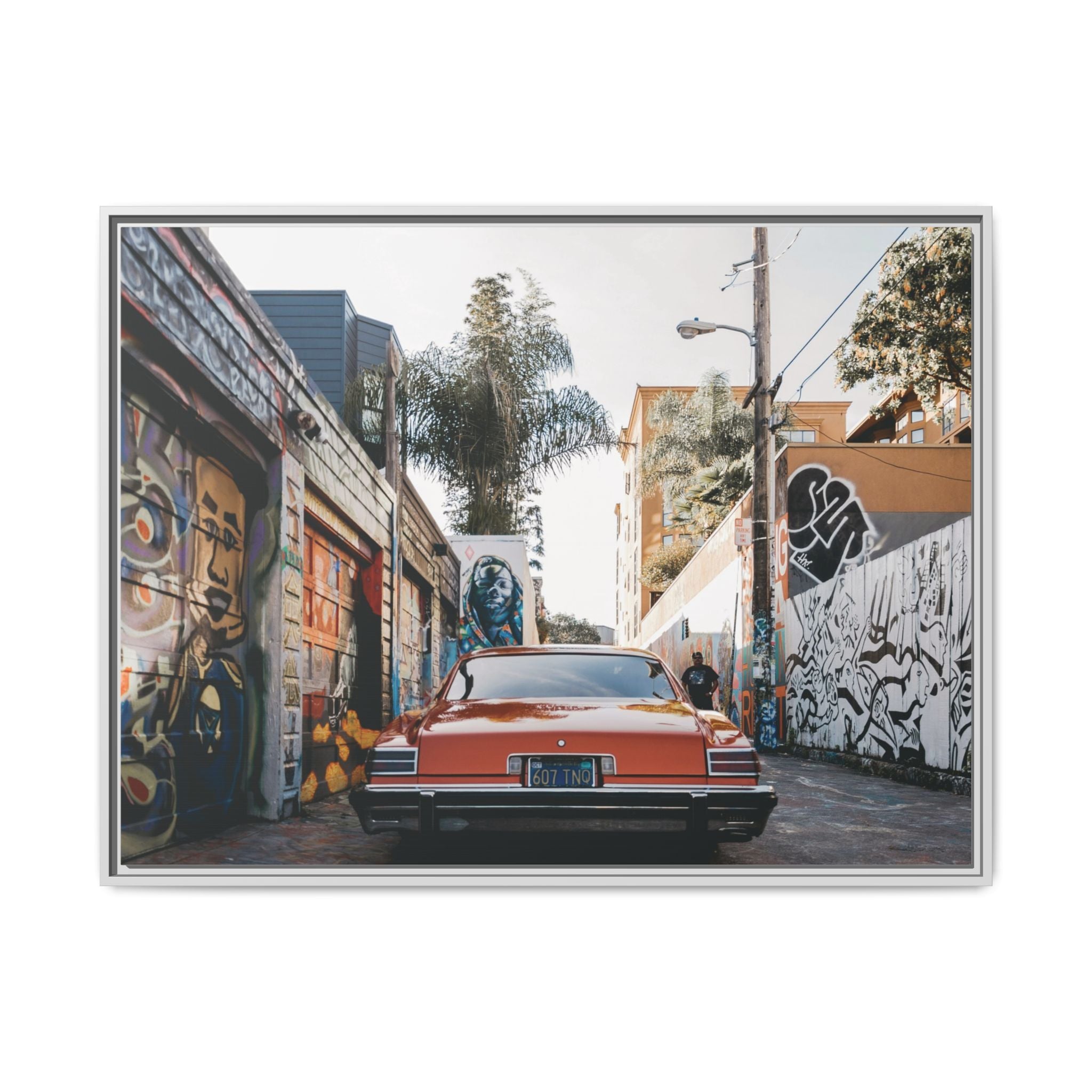 Vintage Chevrolet in Graffiti Alley — Framed Matte Canvas Wall Art