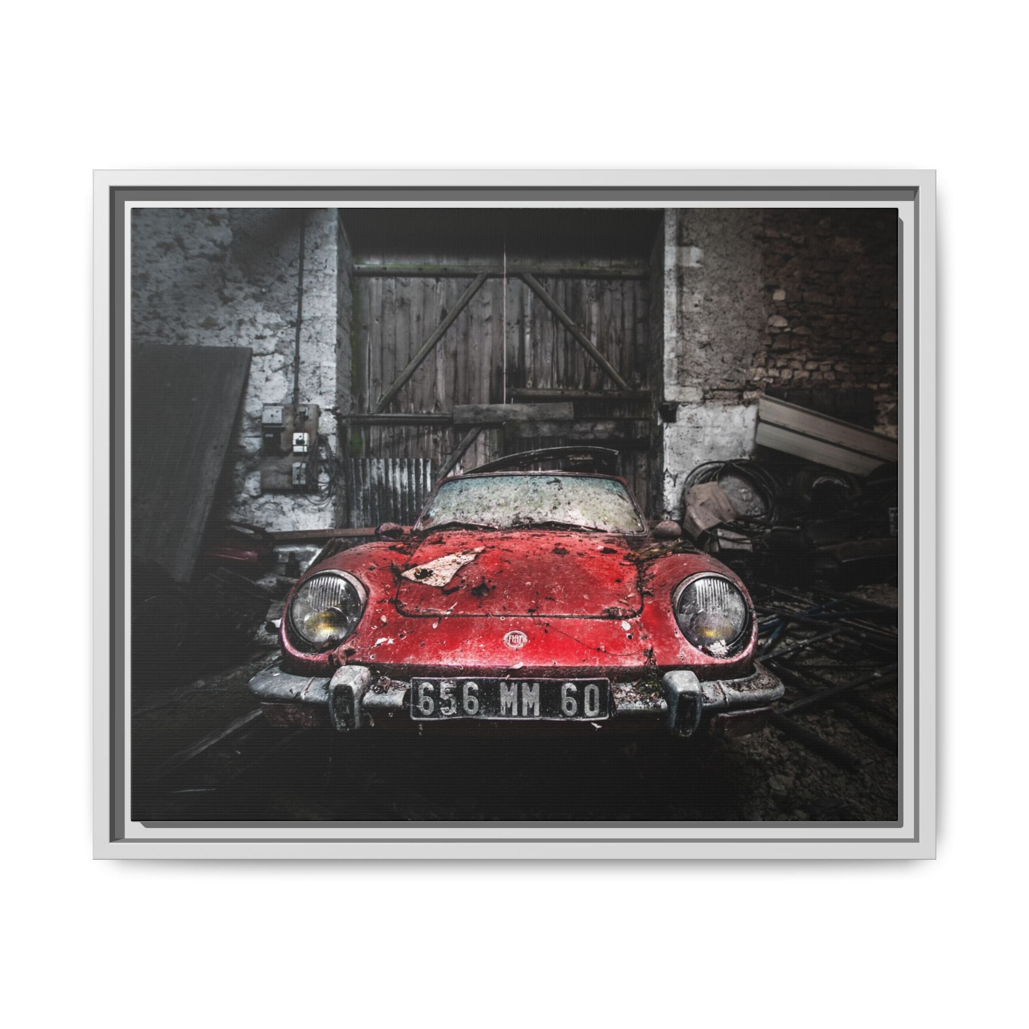 Vintage Red Sports Car Matte Canvas Art — Framed Automotive Wall Decor