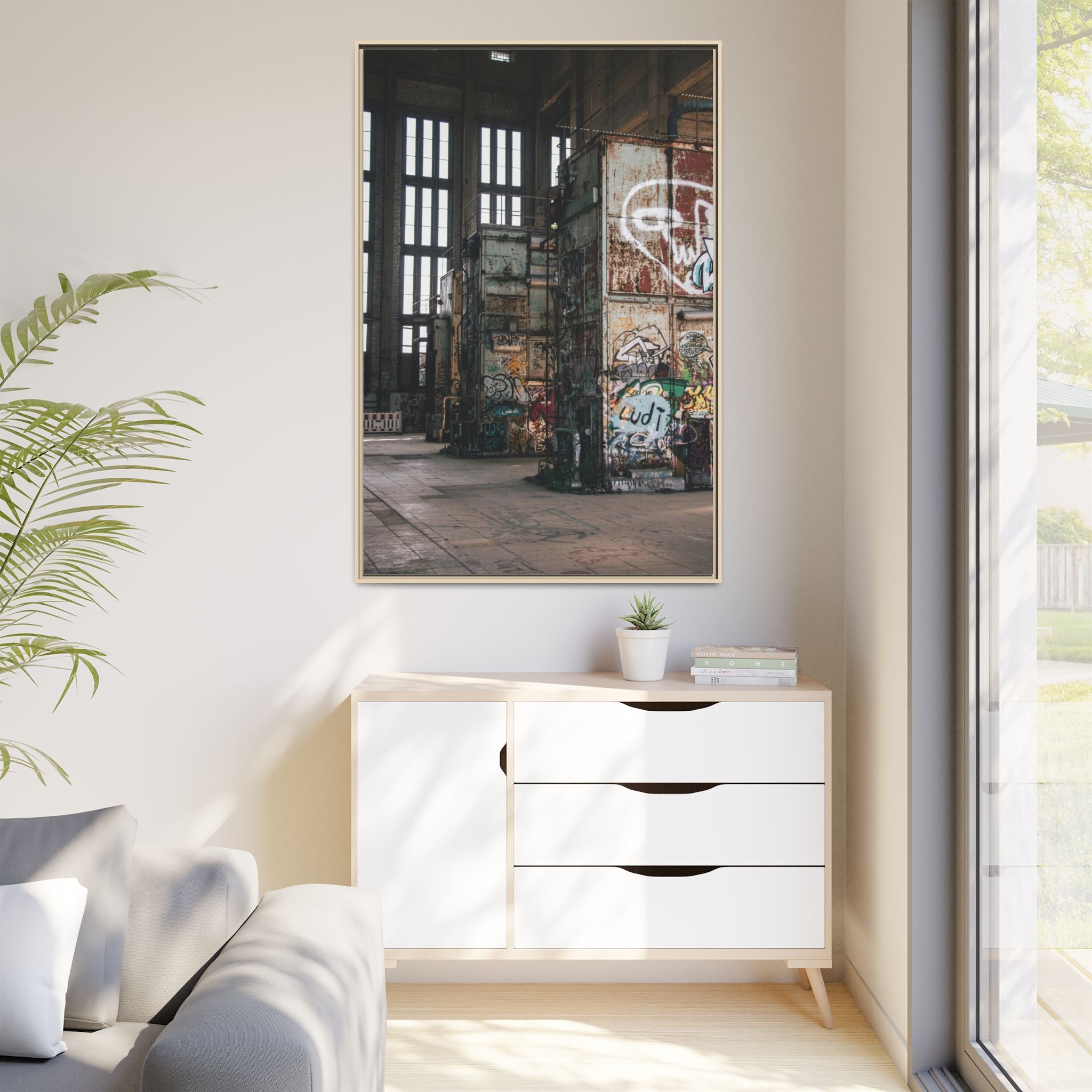 Urban Graffiti Ruins Matte Framed Canvas