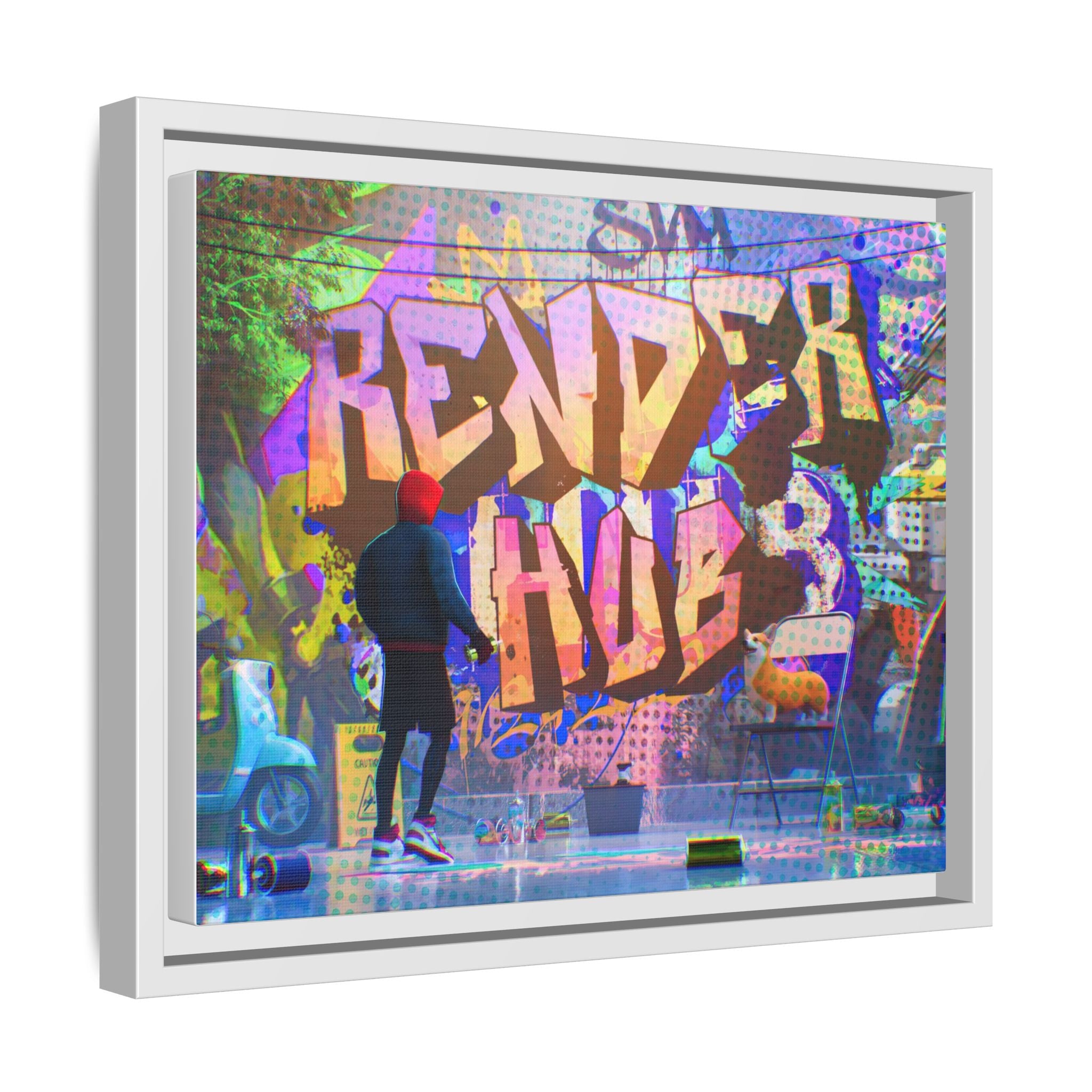Graffiti Street Art Matte Canvas Framed Print — 'Render Hub' Urban Wall Decor
