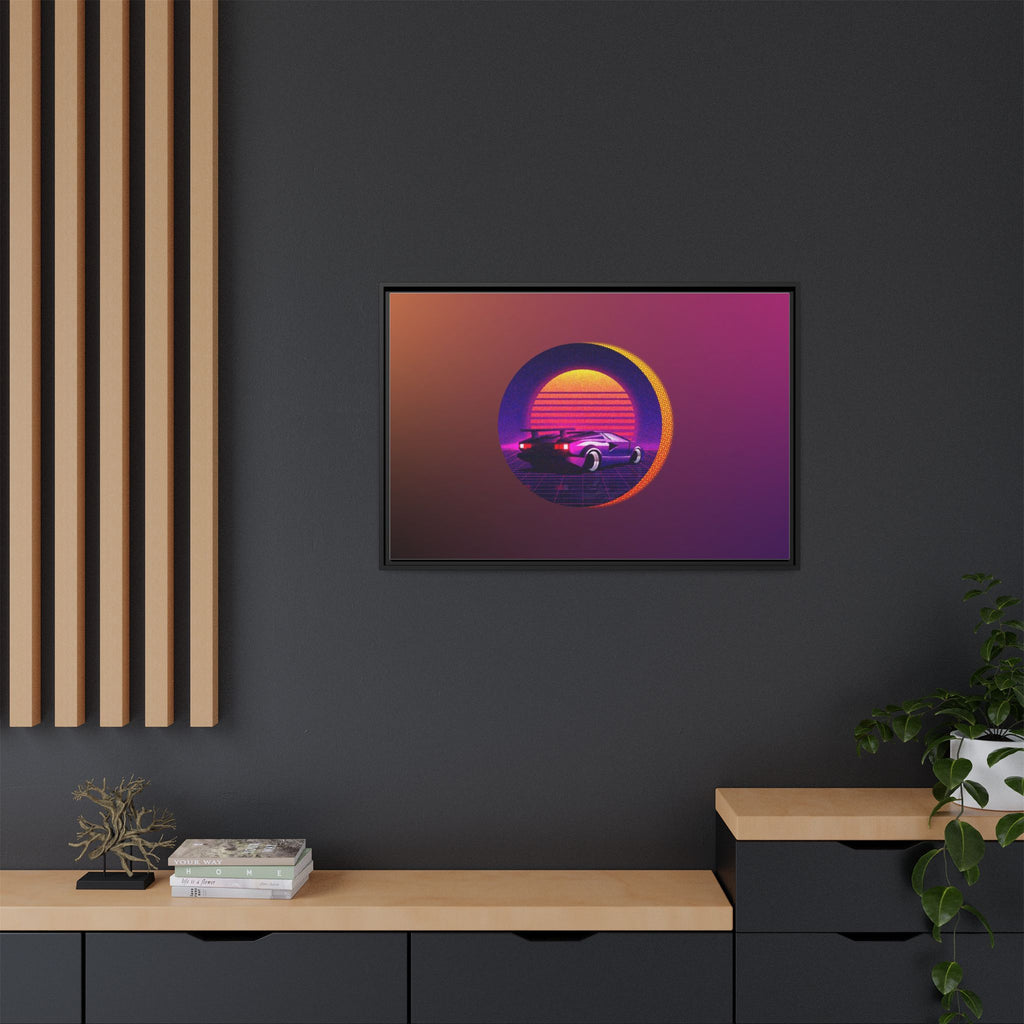 Retro Sunset Sports Car Matte Canvas Framed Wall Art