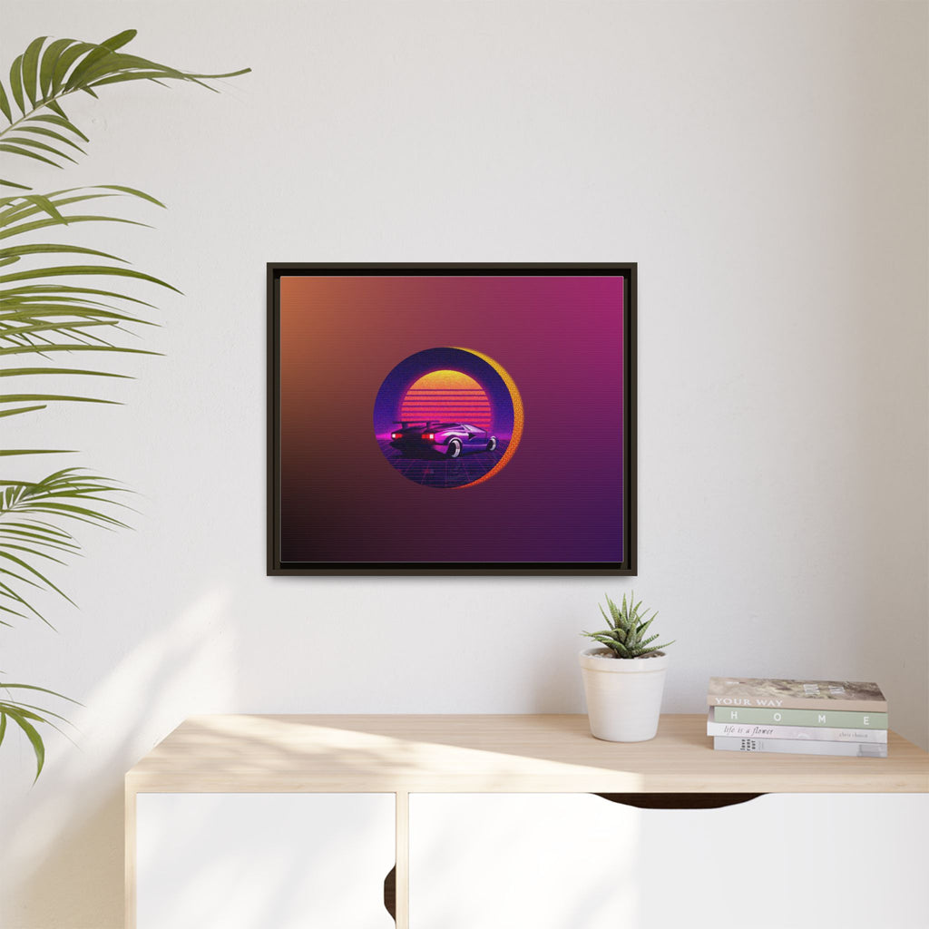 Retro Sunset Sports Car Matte Canvas Framed Wall Art