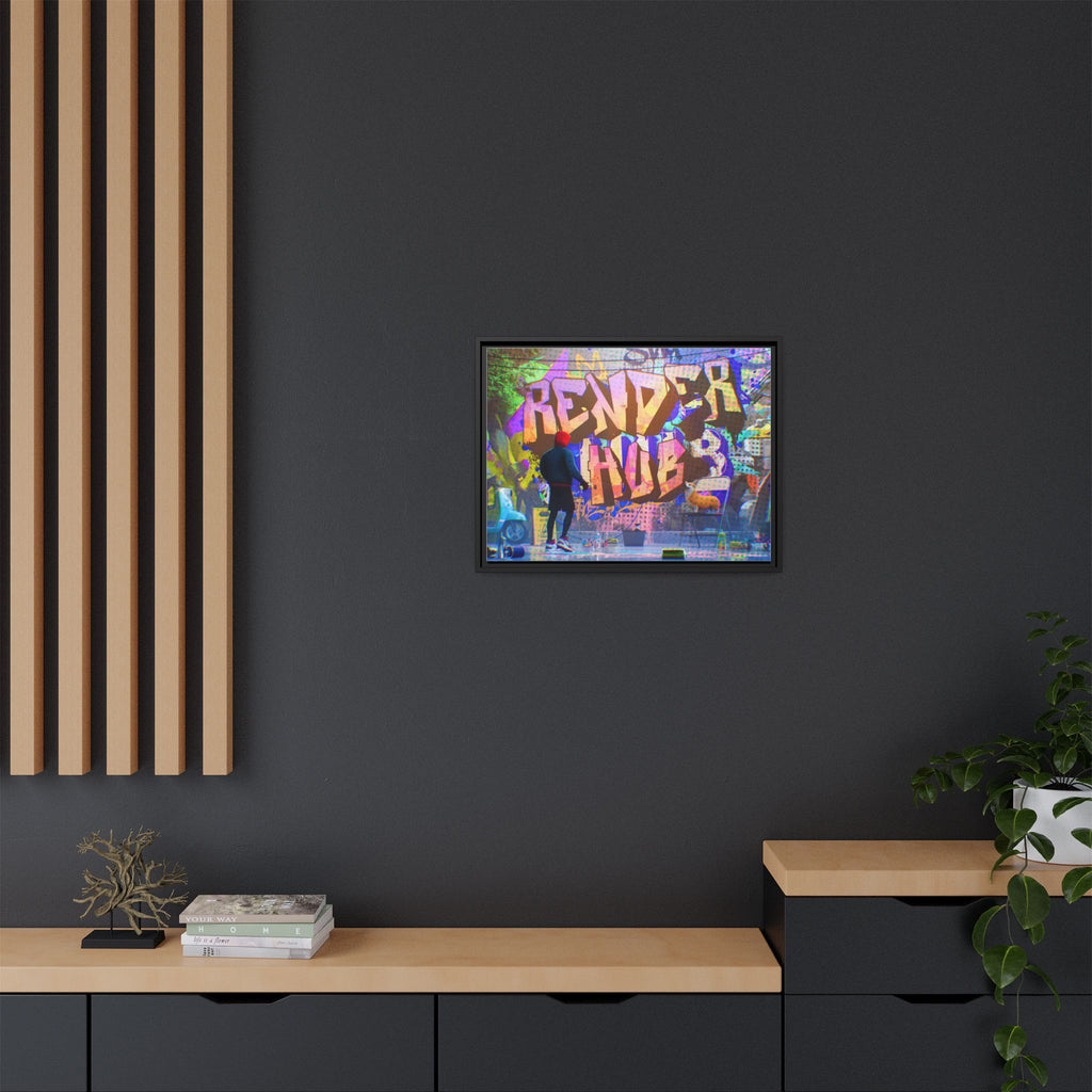 Graffiti Street Art Matte Canvas Framed Print — 'Render Hub' Urban Wall Decor