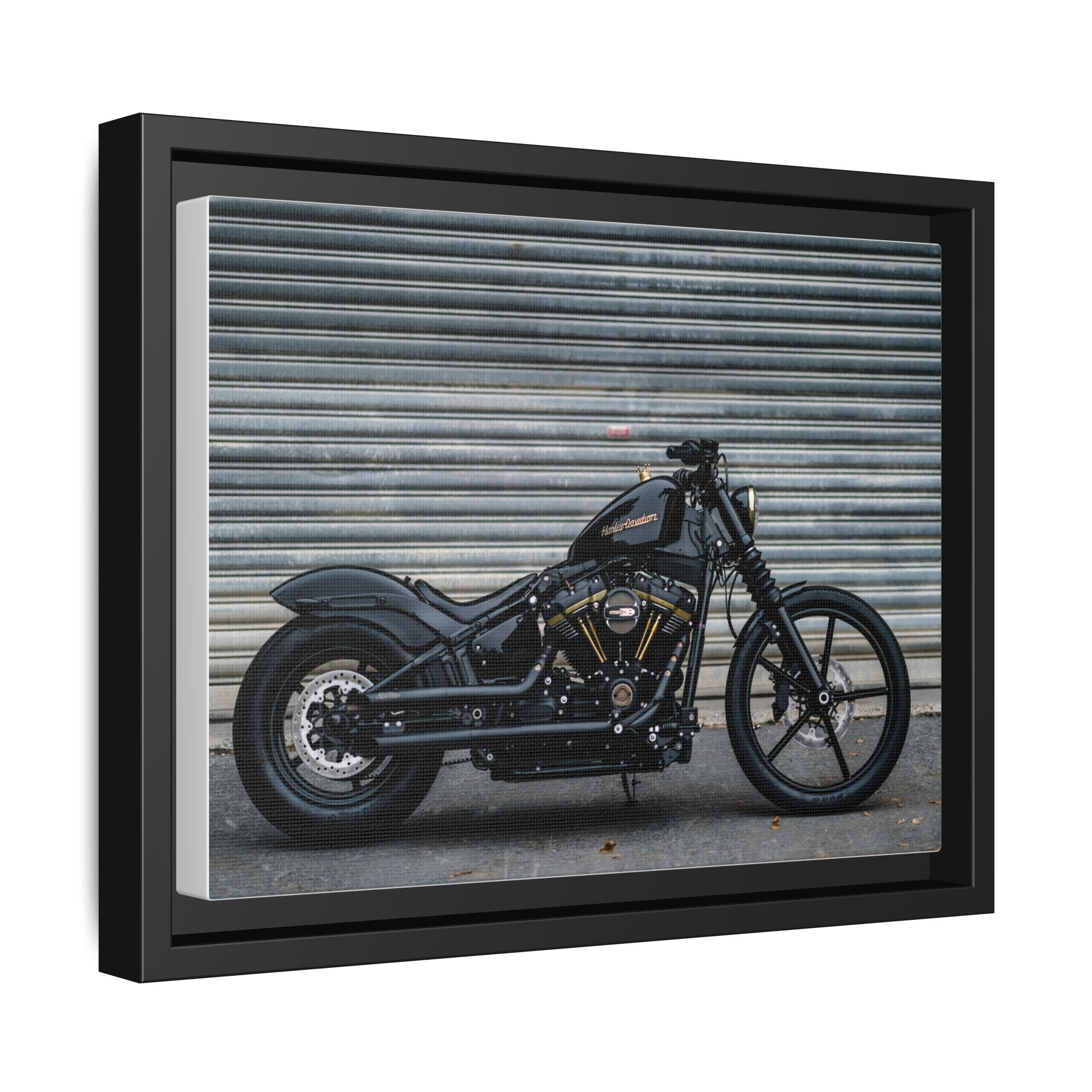 Framed Matte Canvas Motorcycle Print — Black Bobber Wall Art
