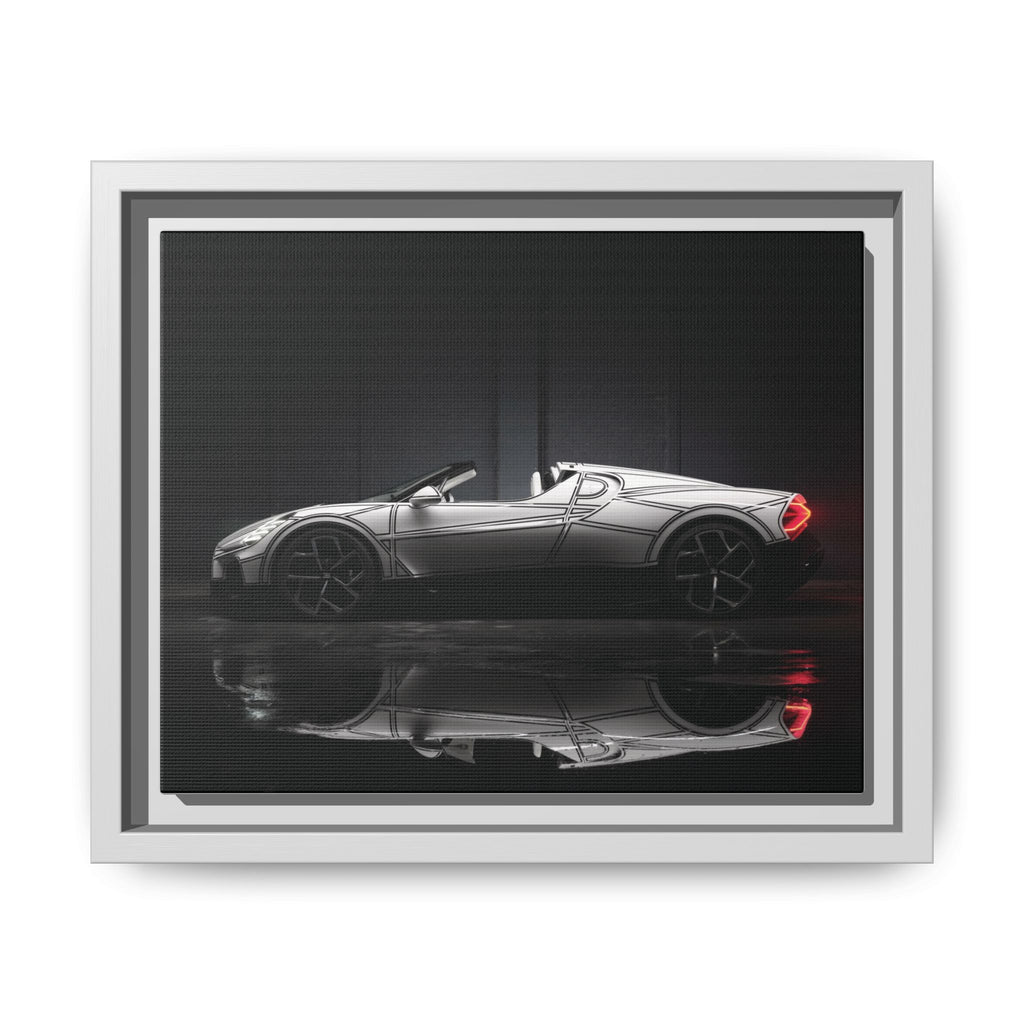 Framed Matte Canvas: Sleek Sports Car Reflection Wall Art