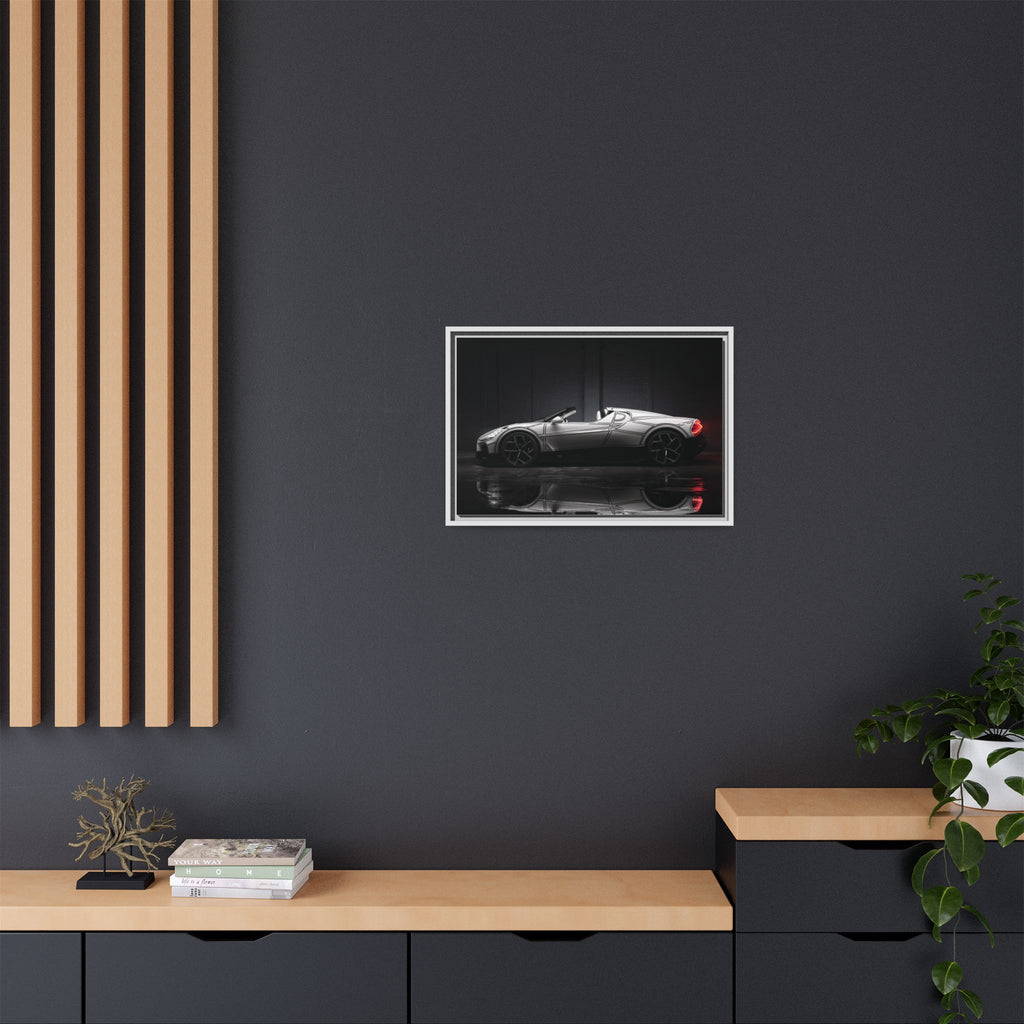 Framed Matte Canvas: Sleek Sports Car Reflection Wall Art