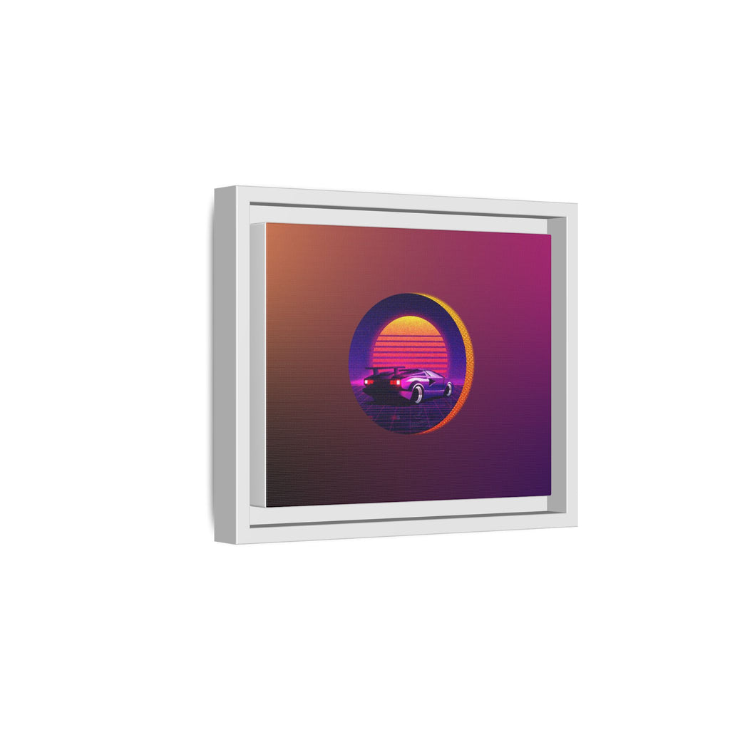 Retro Sunset Sports Car Matte Canvas Framed Wall Art