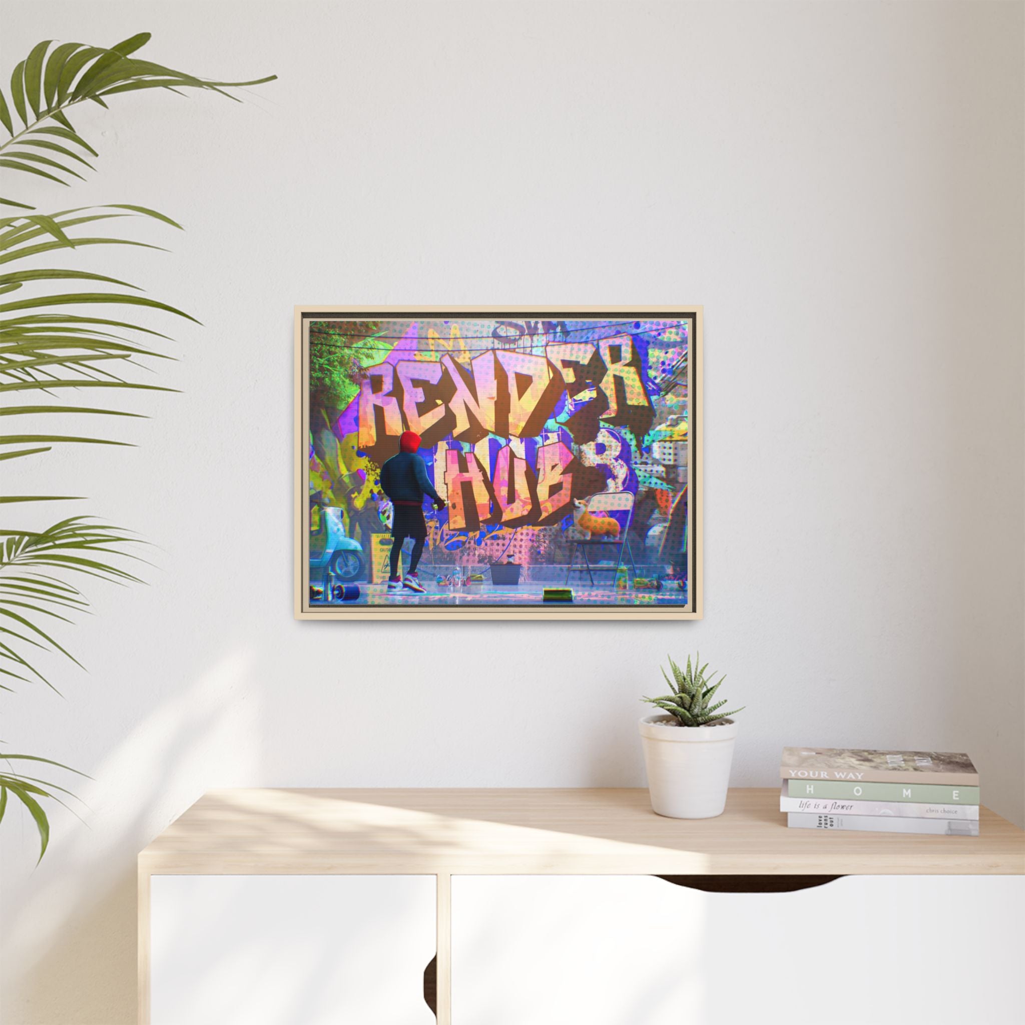 Graffiti Street Art Matte Canvas Framed Print — 'Render Hub' Urban Wall Decor