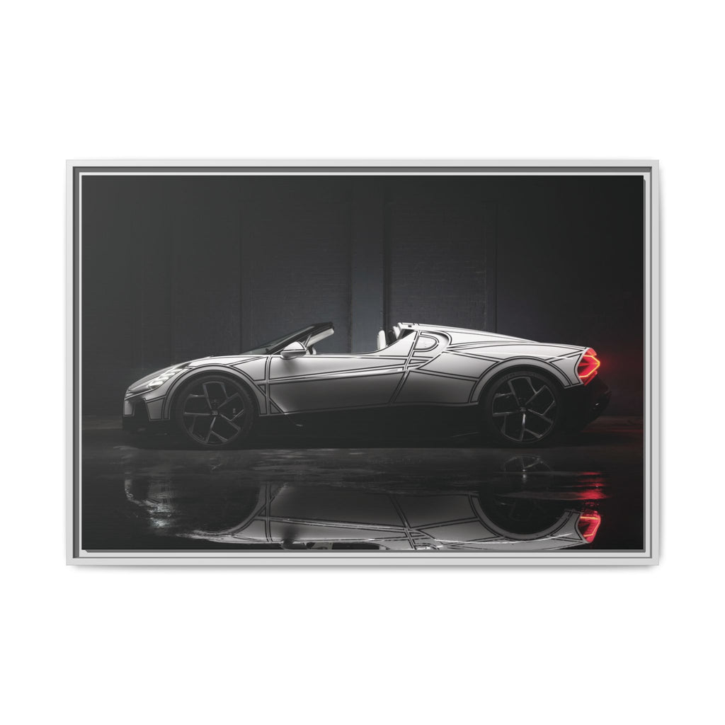 Framed Matte Canvas: Sleek Sports Car Reflection Wall Art