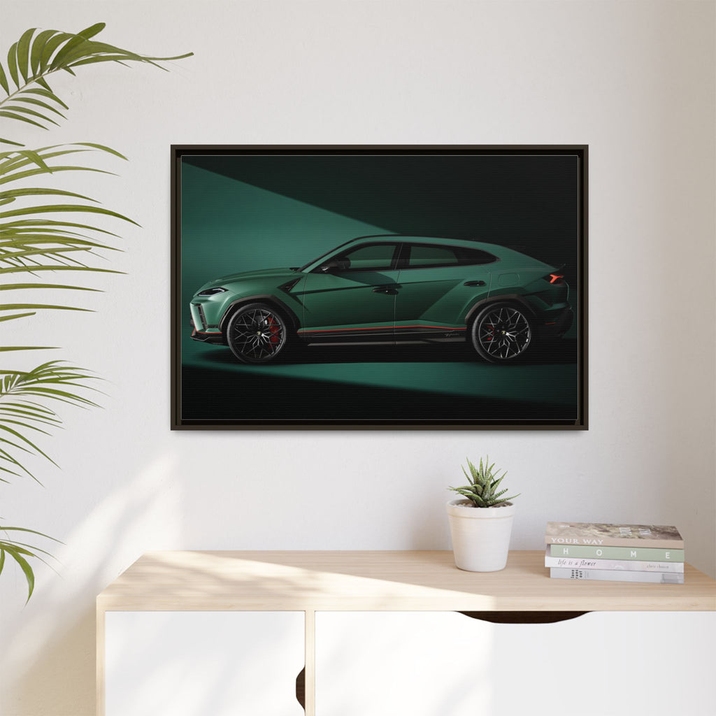 Framed Matte Canvas Print — Emerald Sports SUV Wall Art