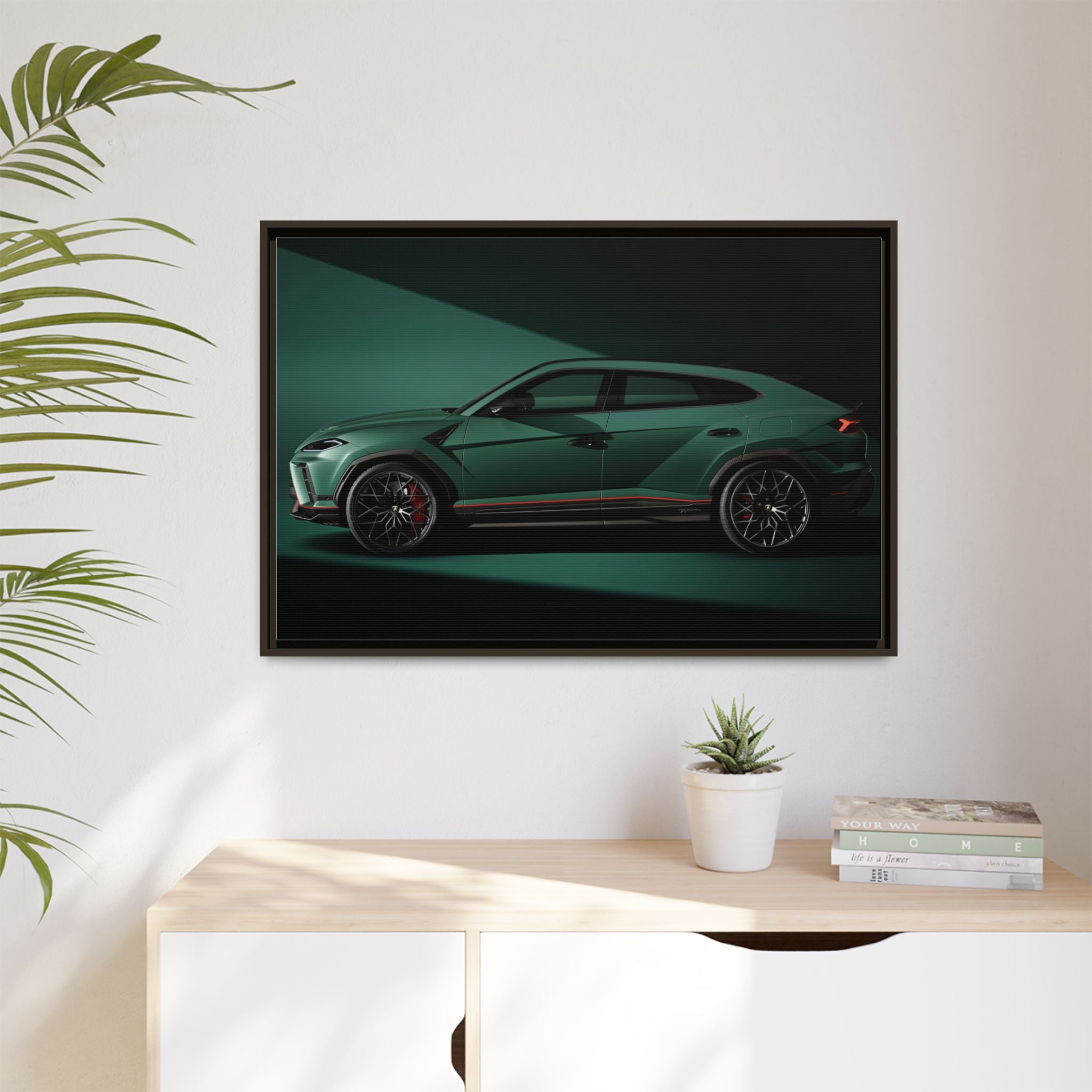 Framed Matte Canvas Print — Emerald Sports SUV Wall Art