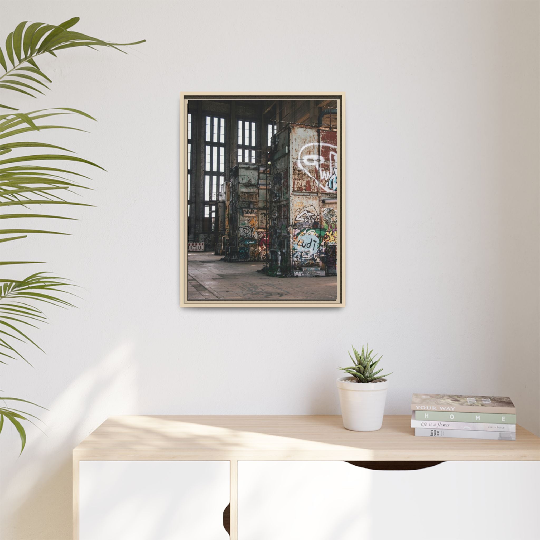 Urban Graffiti Ruins Matte Framed Canvas