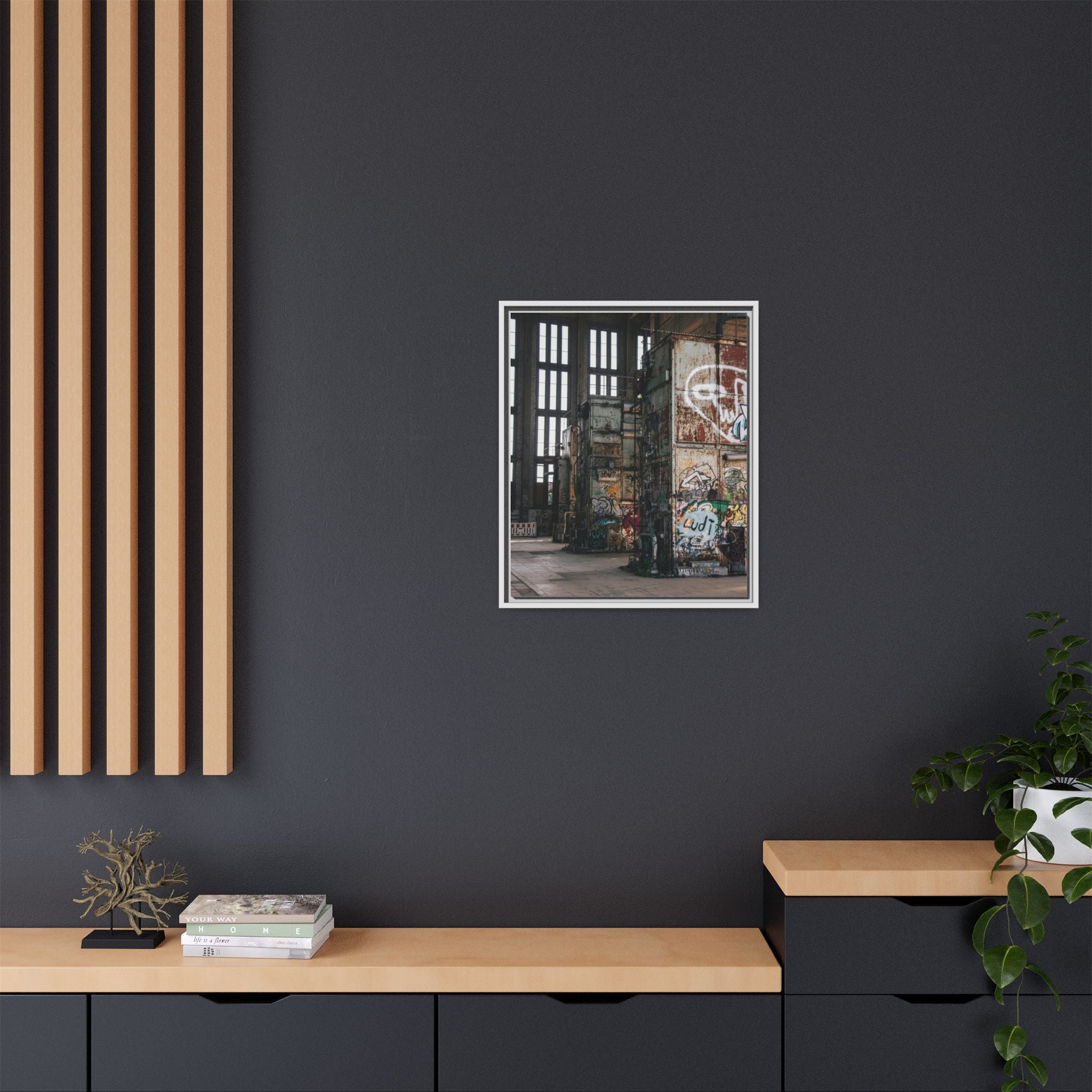 Urban Graffiti Ruins Matte Framed Canvas