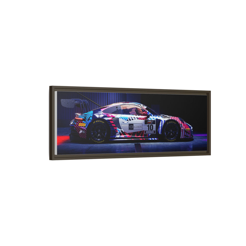 Framed Matte Canvas Print — Neon Racecar Wall Art