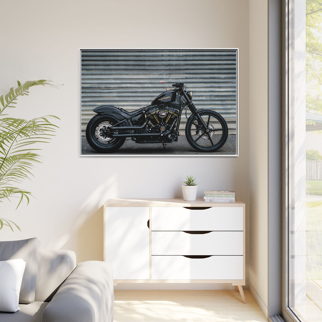 Framed Matte Canvas Motorcycle Print — Black Bobber Wall Art
