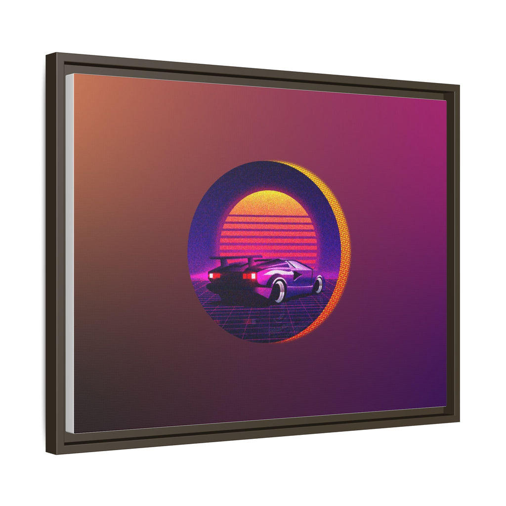 Retro Sunset Sports Car Matte Canvas Framed Wall Art