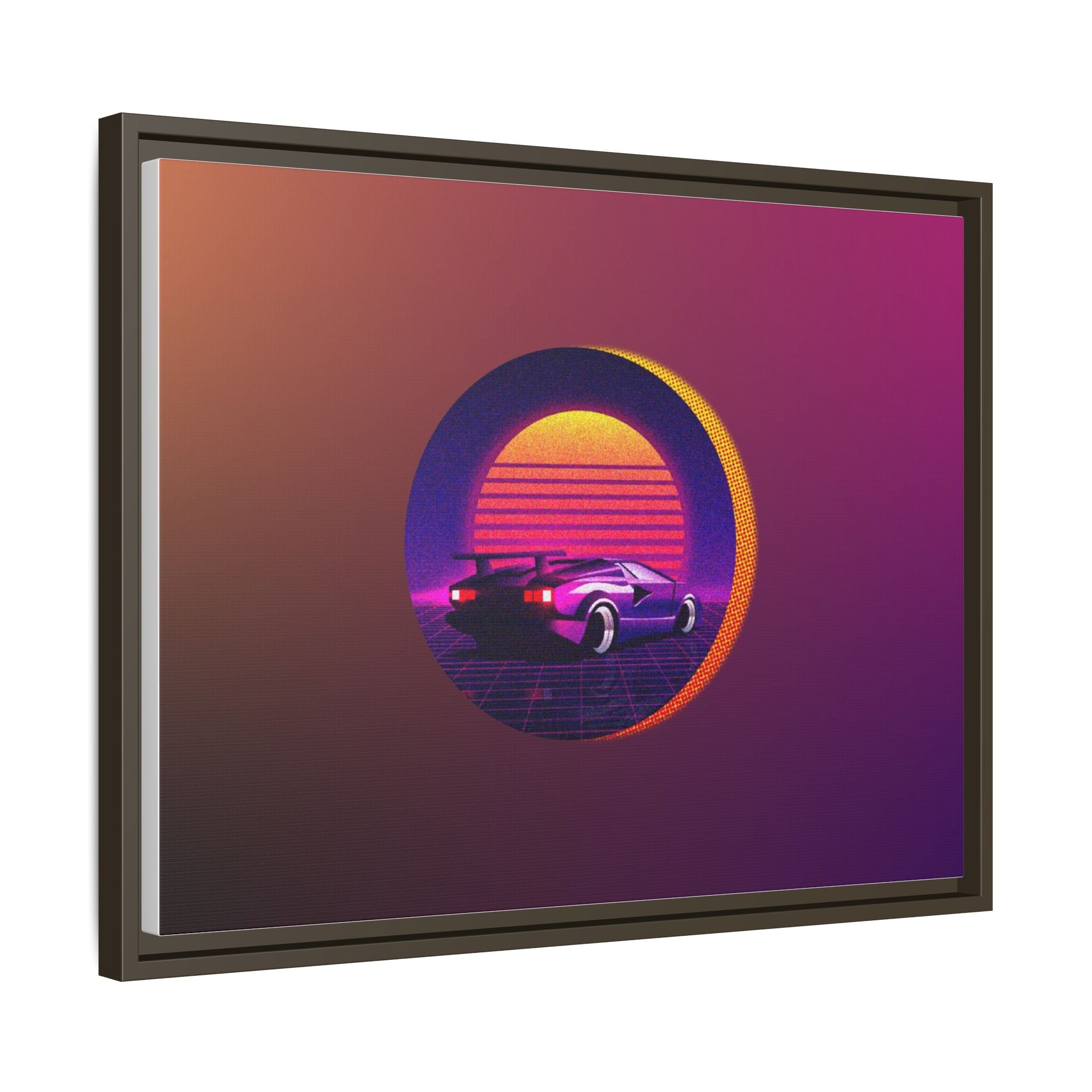 Retro Sunset Sports Car Matte Canvas Framed Wall Art