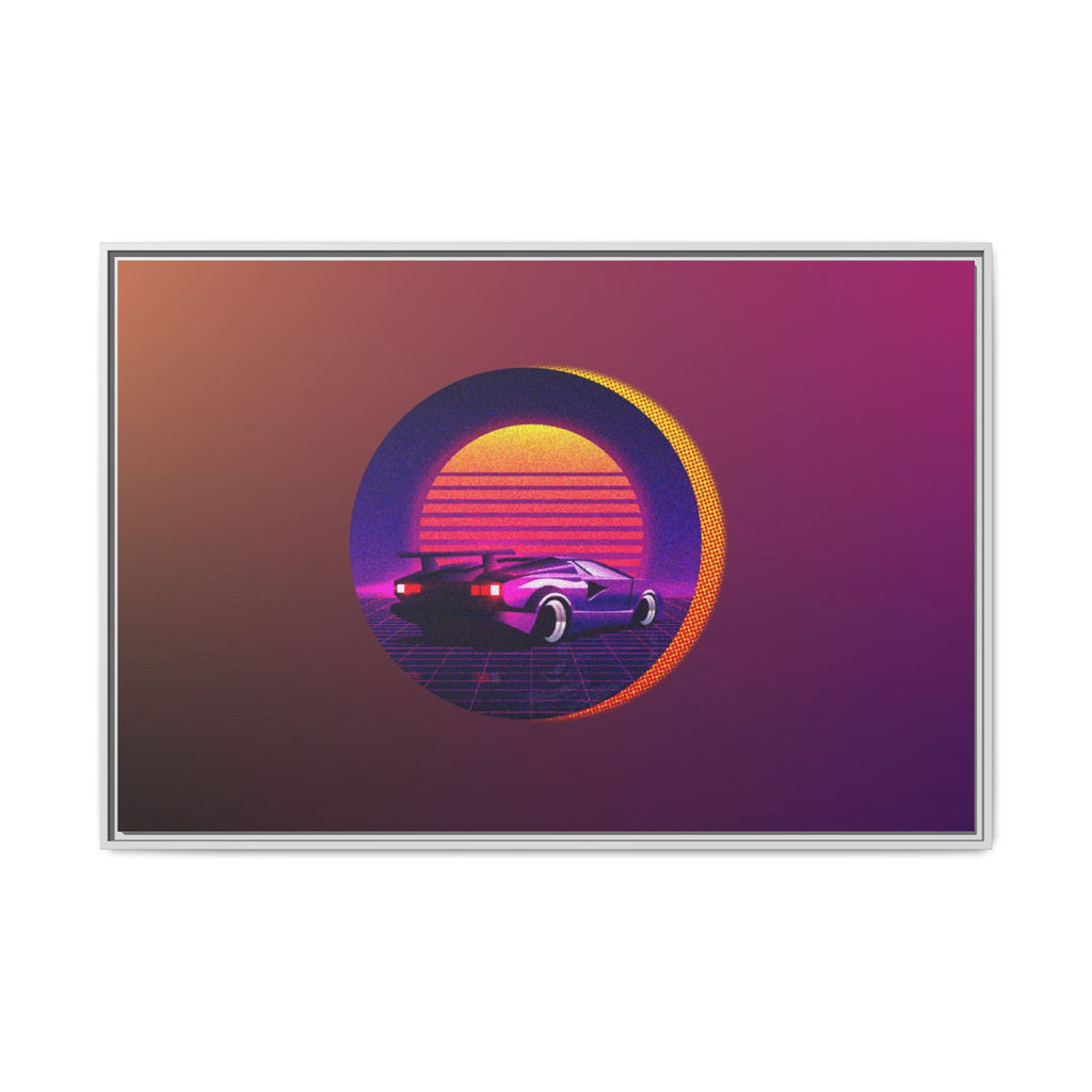 Retro Sunset Sports Car Matte Canvas Framed Wall Art