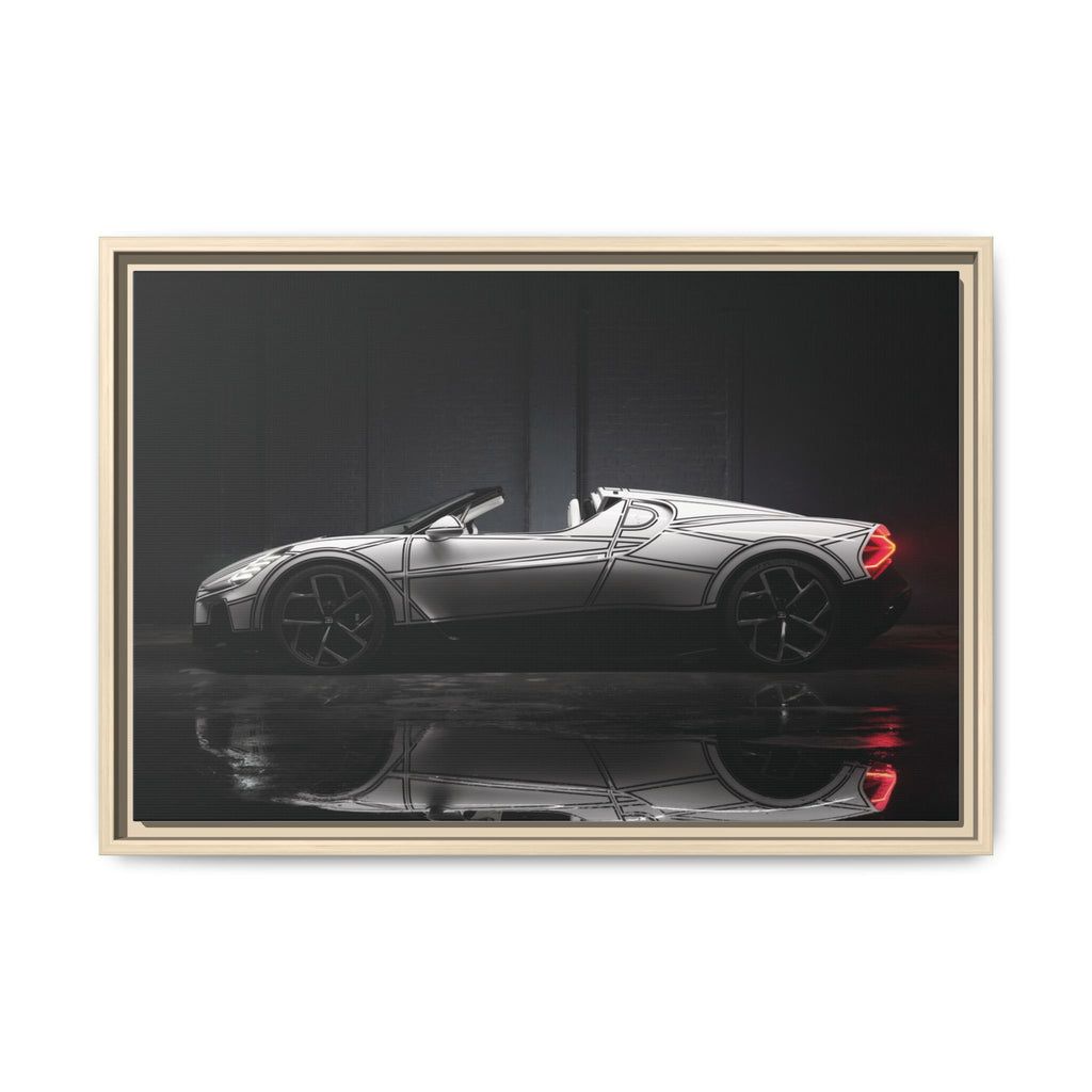 Framed Matte Canvas: Sleek Sports Car Reflection Wall Art