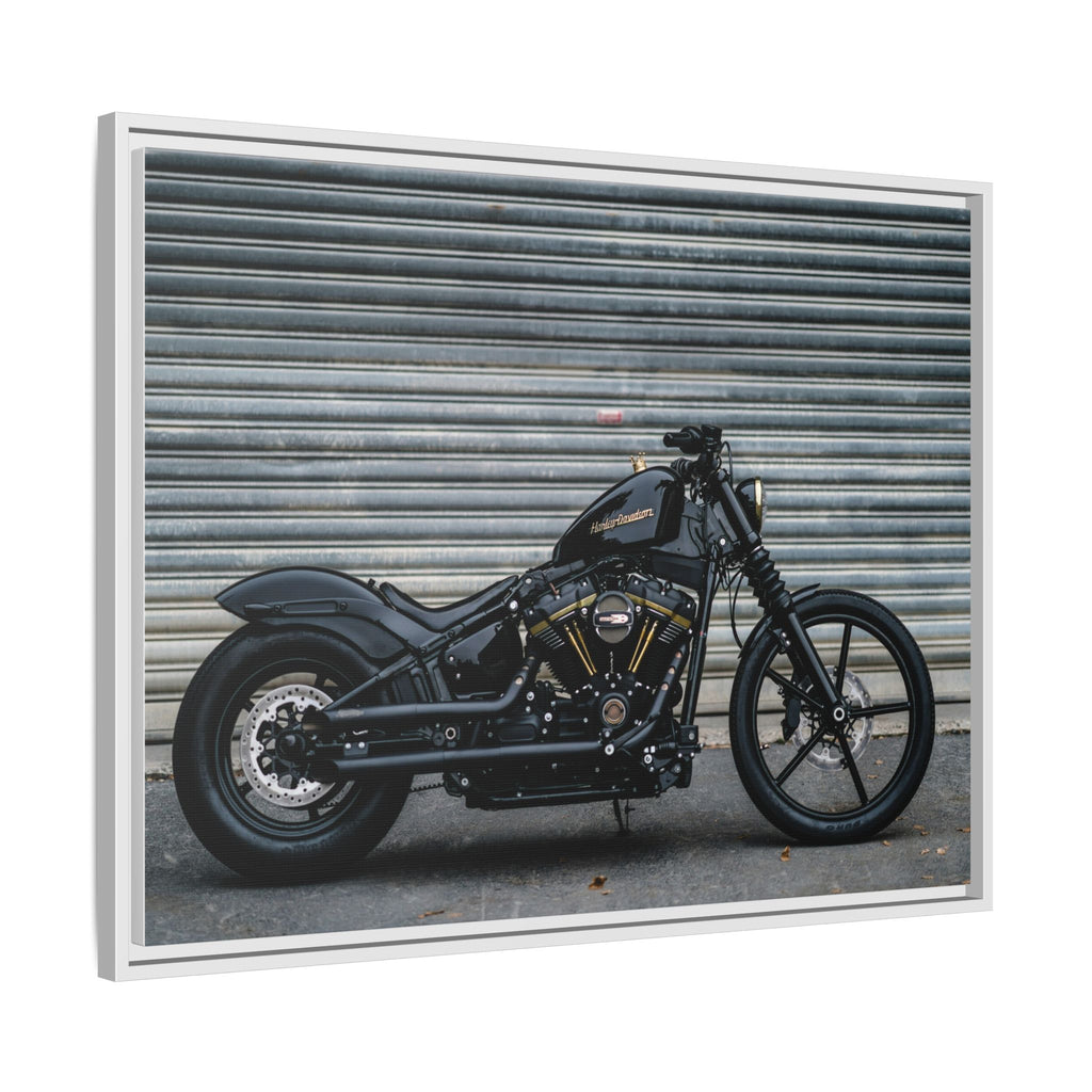 Framed Matte Canvas Motorcycle Print — Black Bobber Wall Art