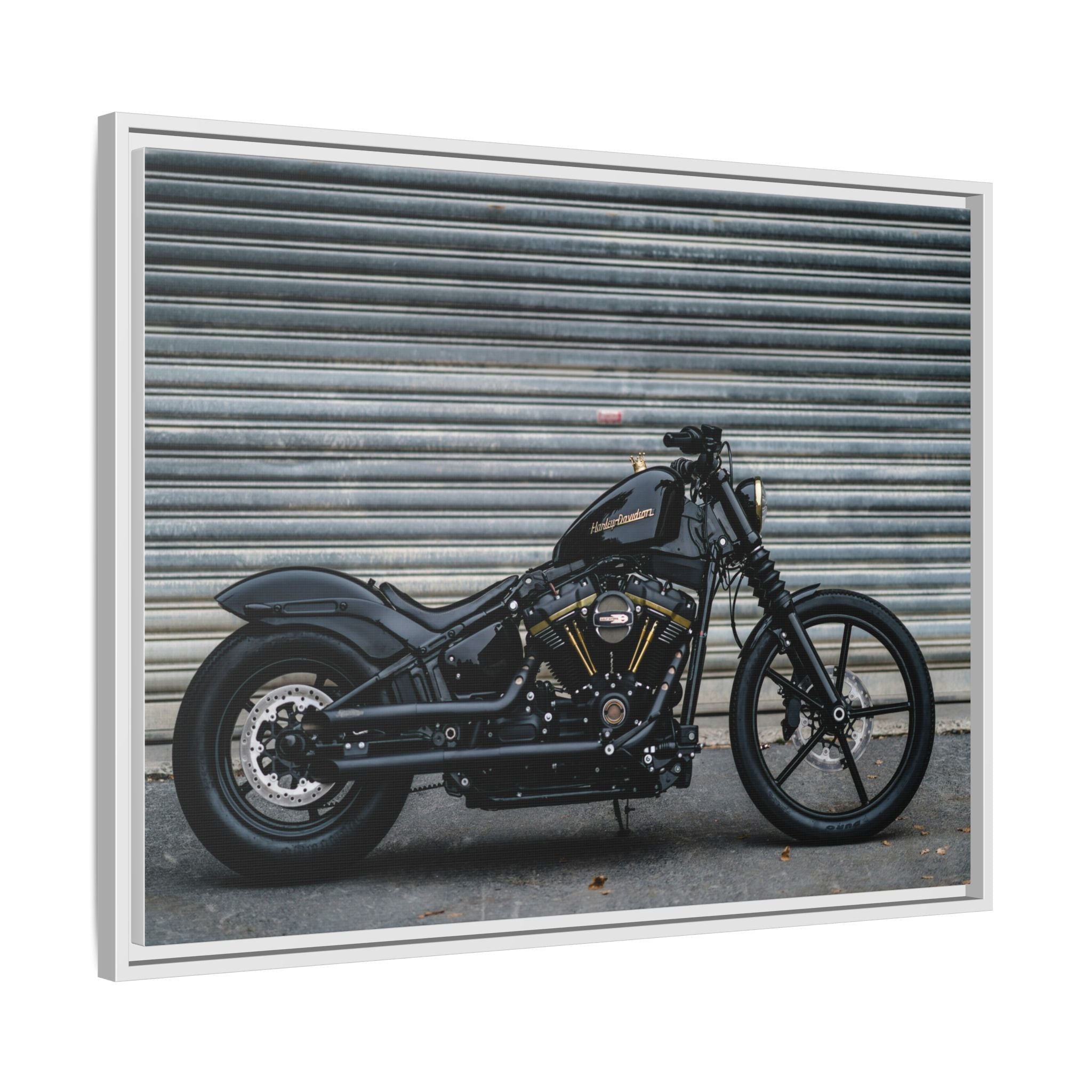 Framed Matte Canvas Motorcycle Print — Black Bobber Wall Art