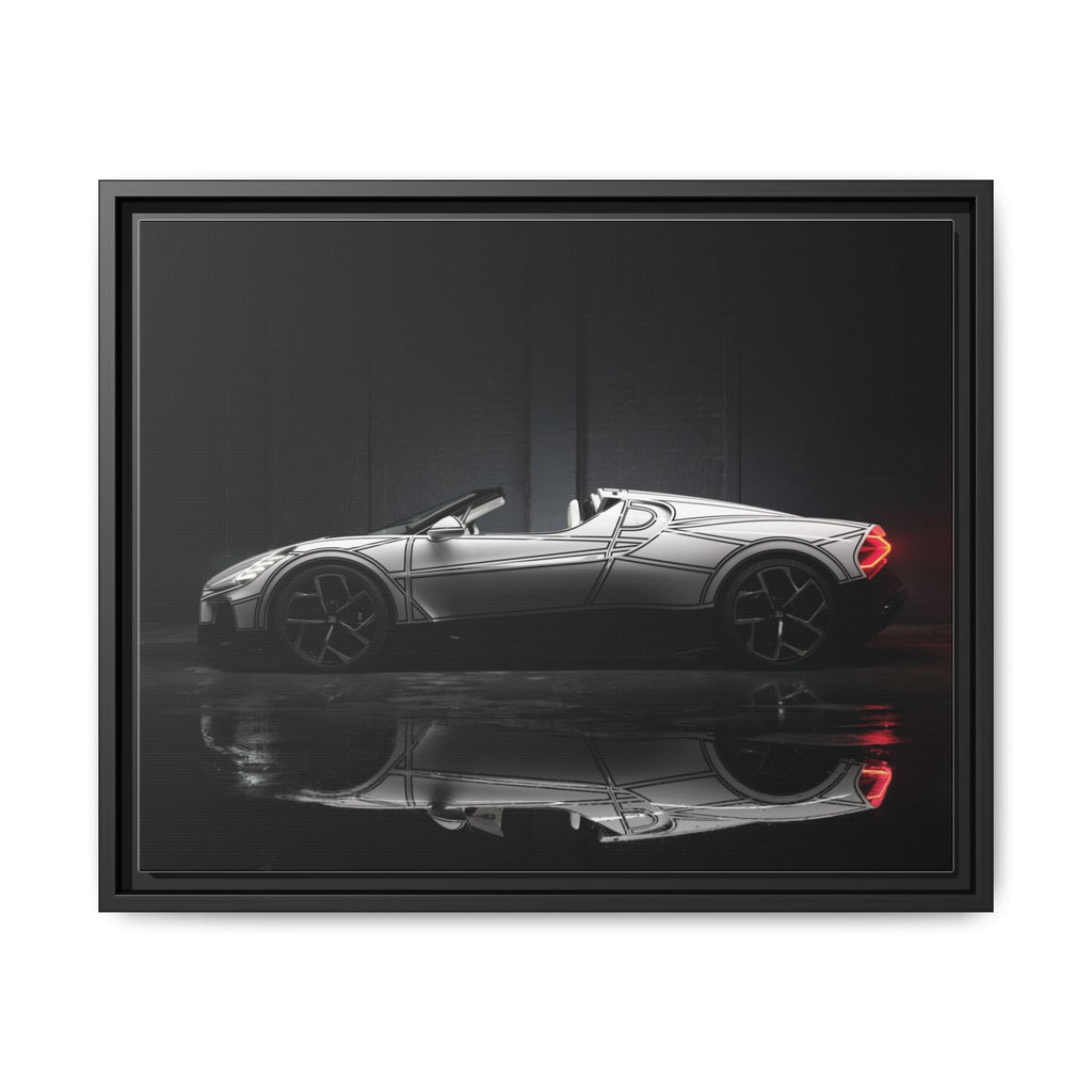 Framed Matte Canvas: Sleek Sports Car Reflection Wall Art