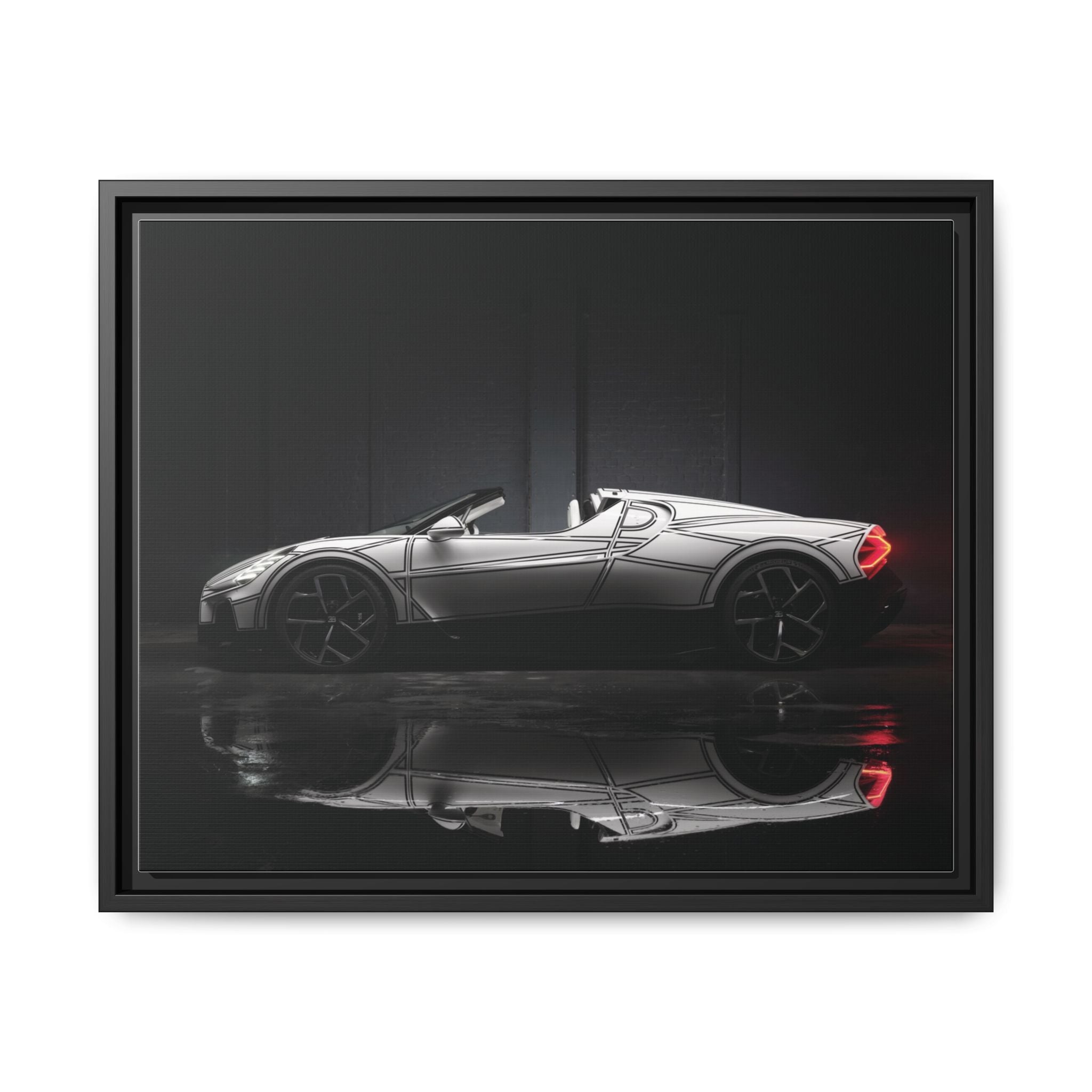 Framed Matte Canvas: Sleek Sports Car Reflection Wall Art