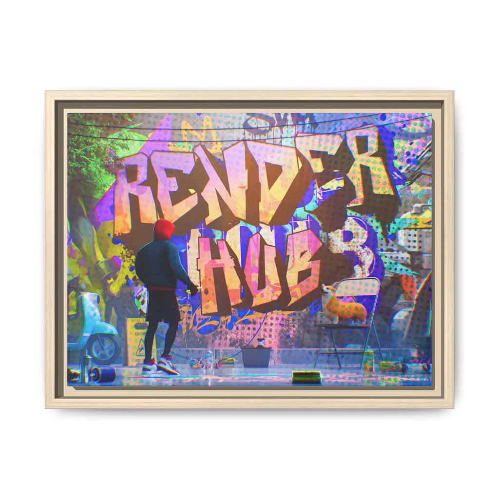 Graffiti Street Art Matte Canvas Framed Print — 'Render Hub' Urban Wall Decor