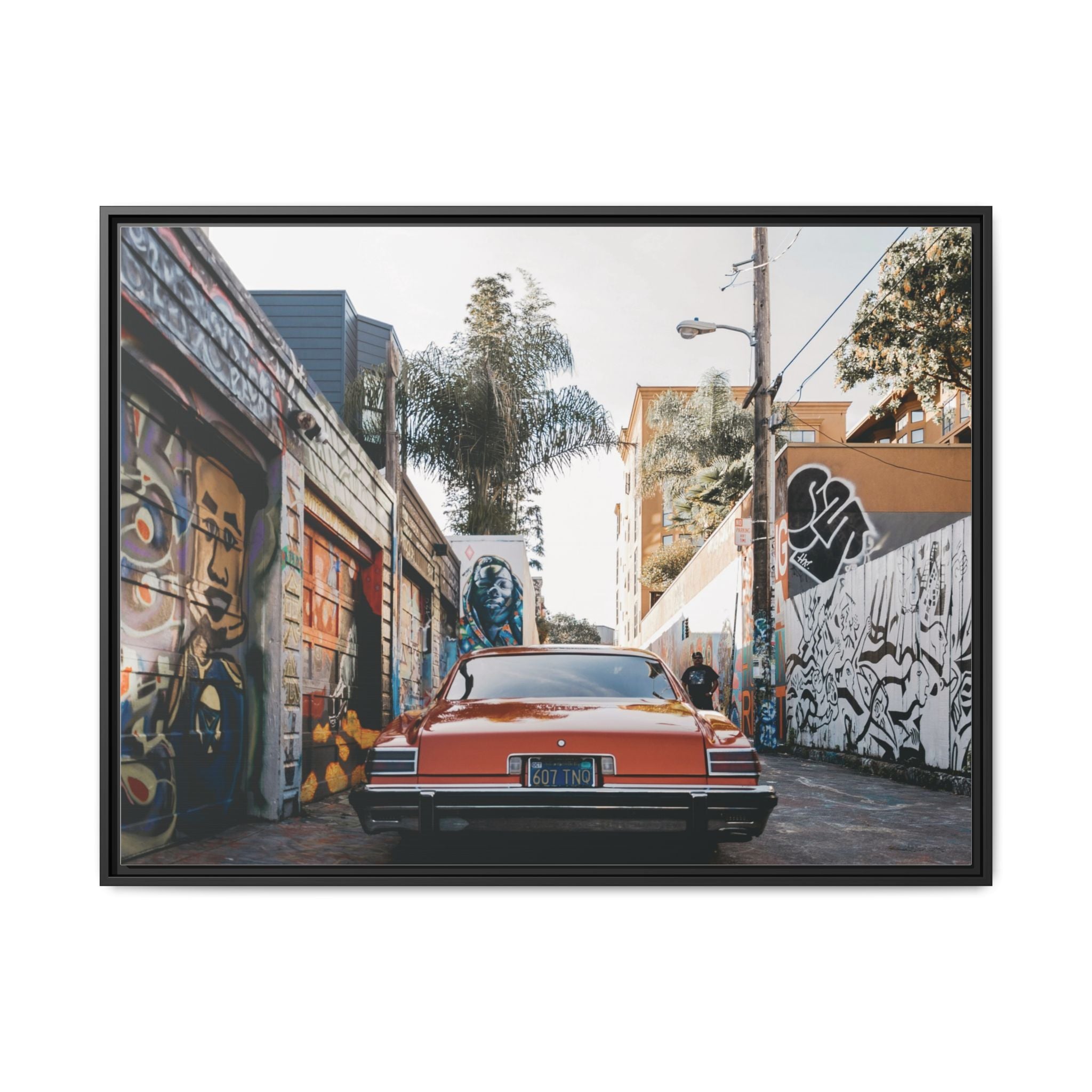 Vintage Chevrolet in Graffiti Alley — Framed Matte Canvas Wall Art