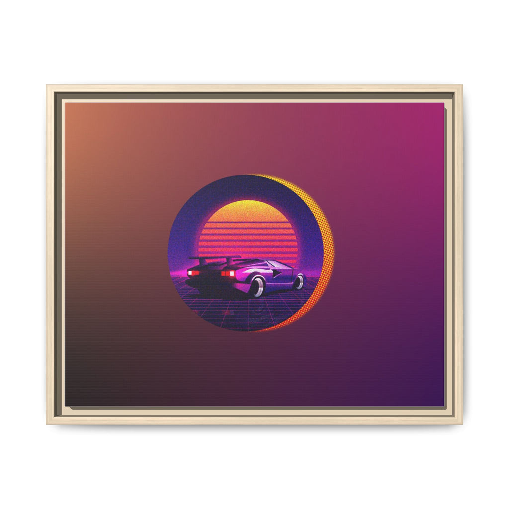 Retro Sunset Sports Car Matte Canvas Framed Wall Art