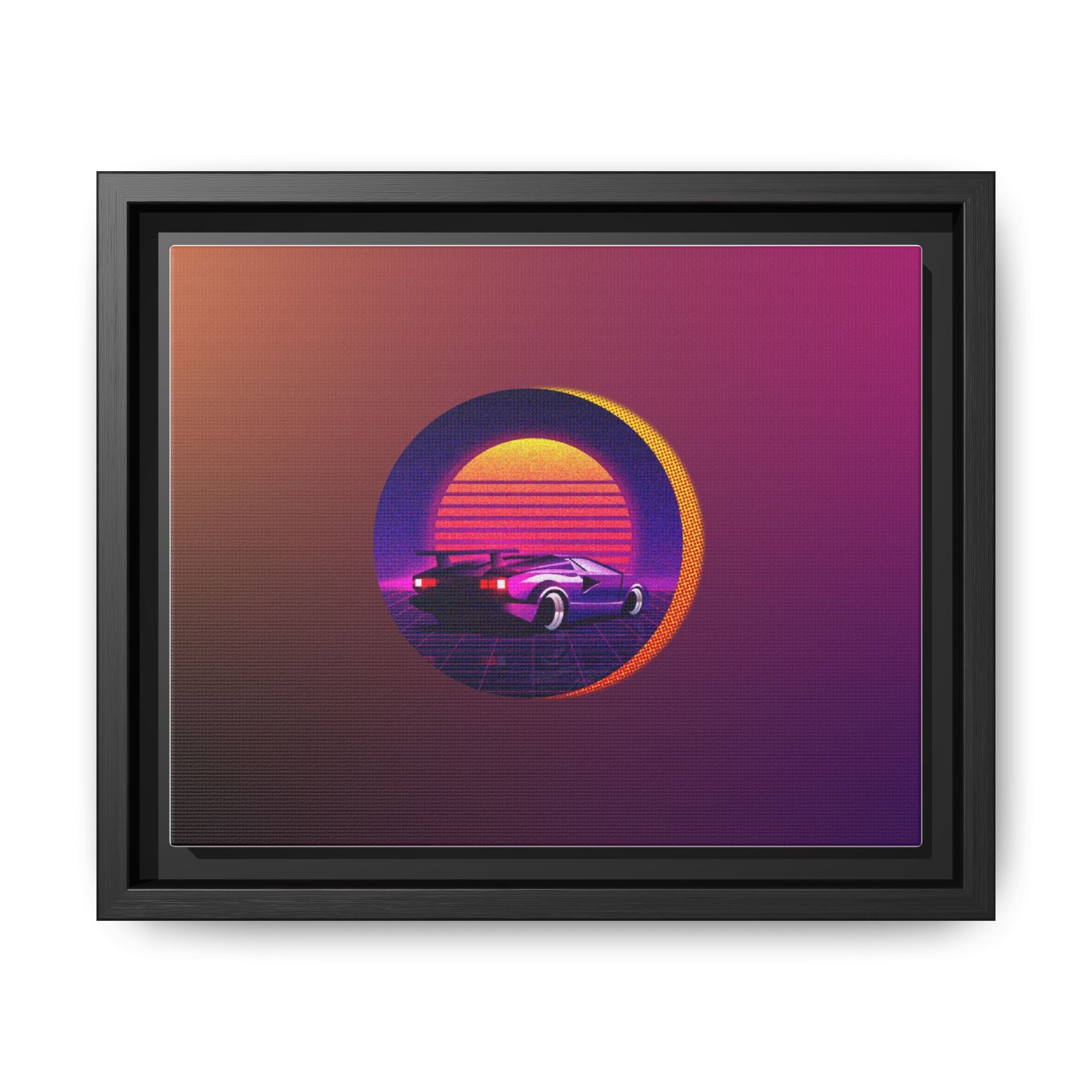 Retro Sunset Sports Car Matte Canvas Framed Wall Art