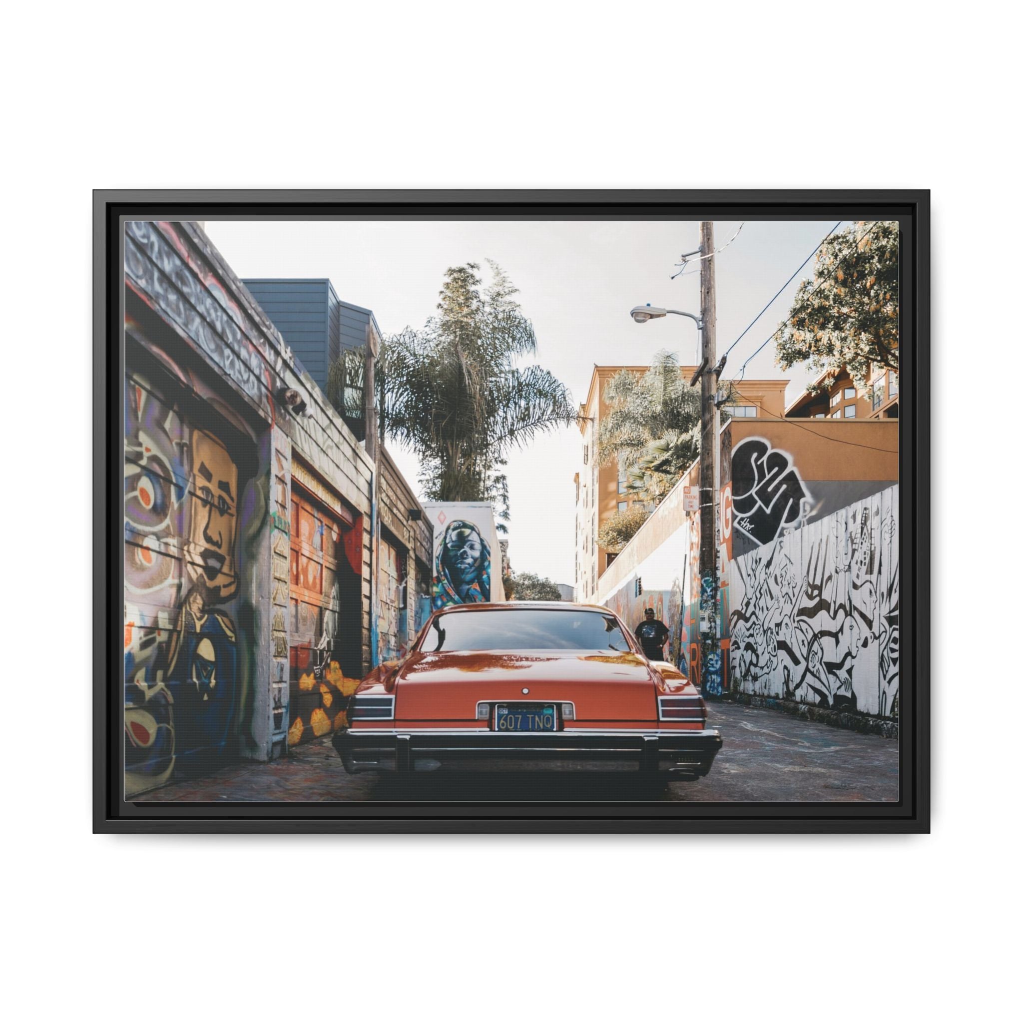 Vintage Chevrolet in Graffiti Alley — Framed Matte Canvas Wall Art