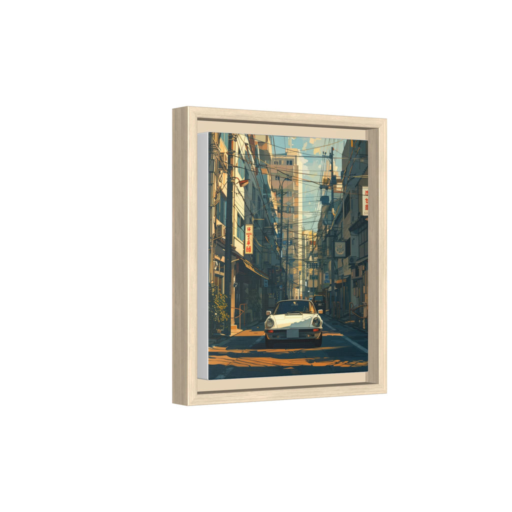 Vintage Sports Car Cityscape Framed Canvas Print
