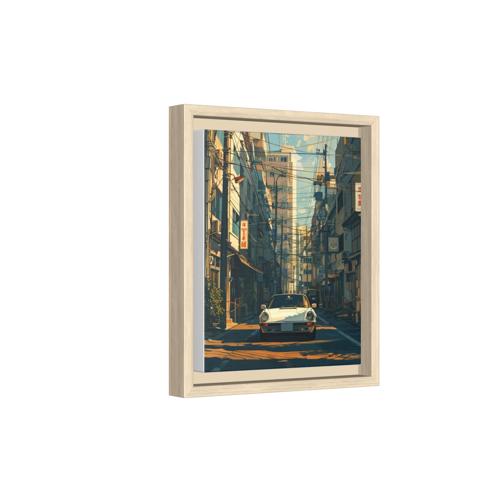 Vintage Sports Car Cityscape Framed Canvas Print