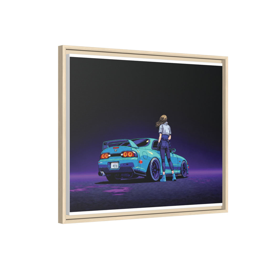 Retro Neon Race Car Poster Matte Canvas Framed | Anime Driver Wall Art