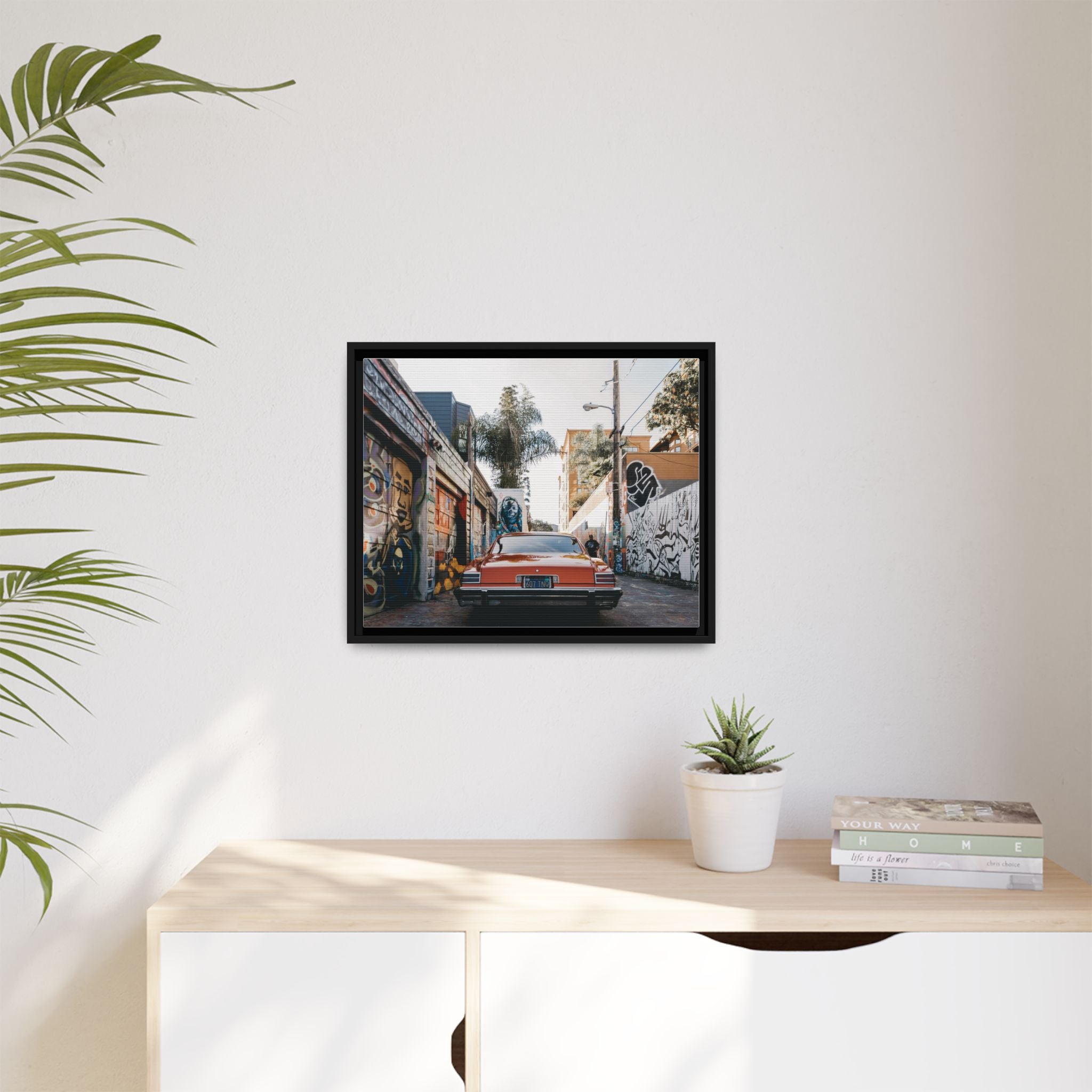 Vintage Chevrolet in Graffiti Alley — Framed Matte Canvas Wall Art