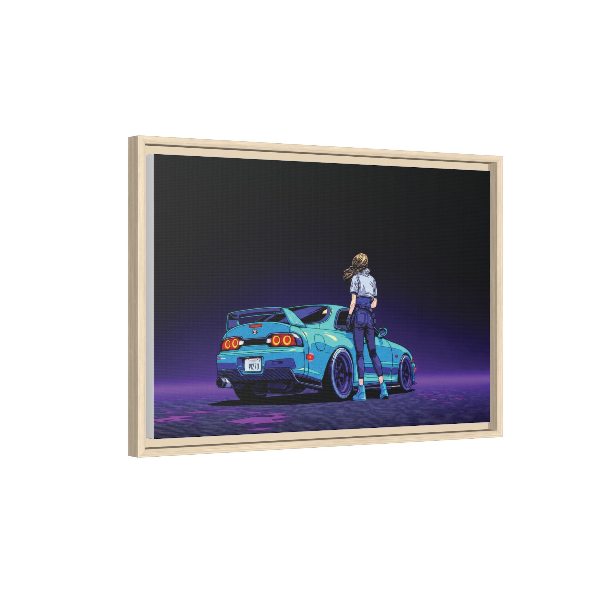 Retro Neon Race Car Poster Matte Canvas Framed | Anime Driver Wall Art