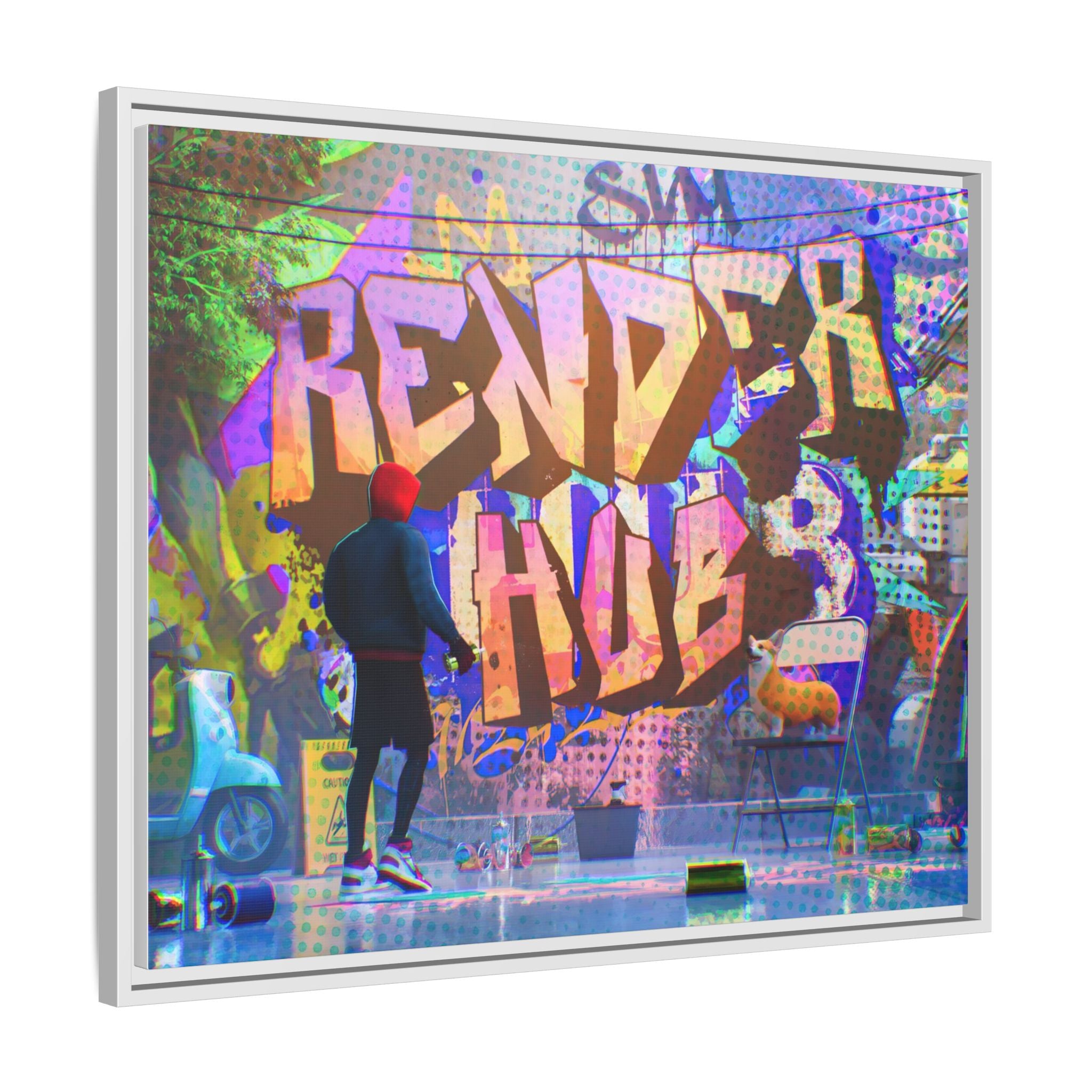 Graffiti Street Art Matte Canvas Framed Print — 'Render Hub' Urban Wall Decor