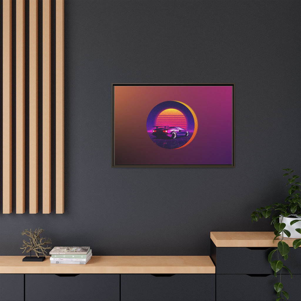 Retro Sunset Sports Car Matte Canvas Framed Wall Art