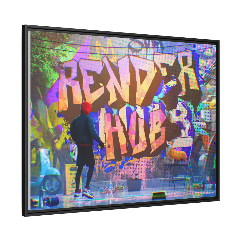 Graffiti Street Art Matte Canvas Framed Print — 'Render Hub' Urban Wall Decor
