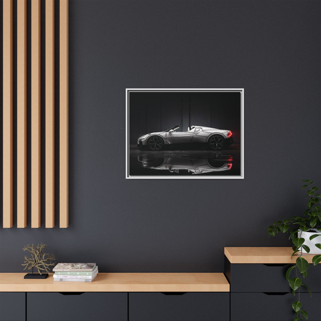 Framed Matte Canvas: Sleek Sports Car Reflection Wall Art