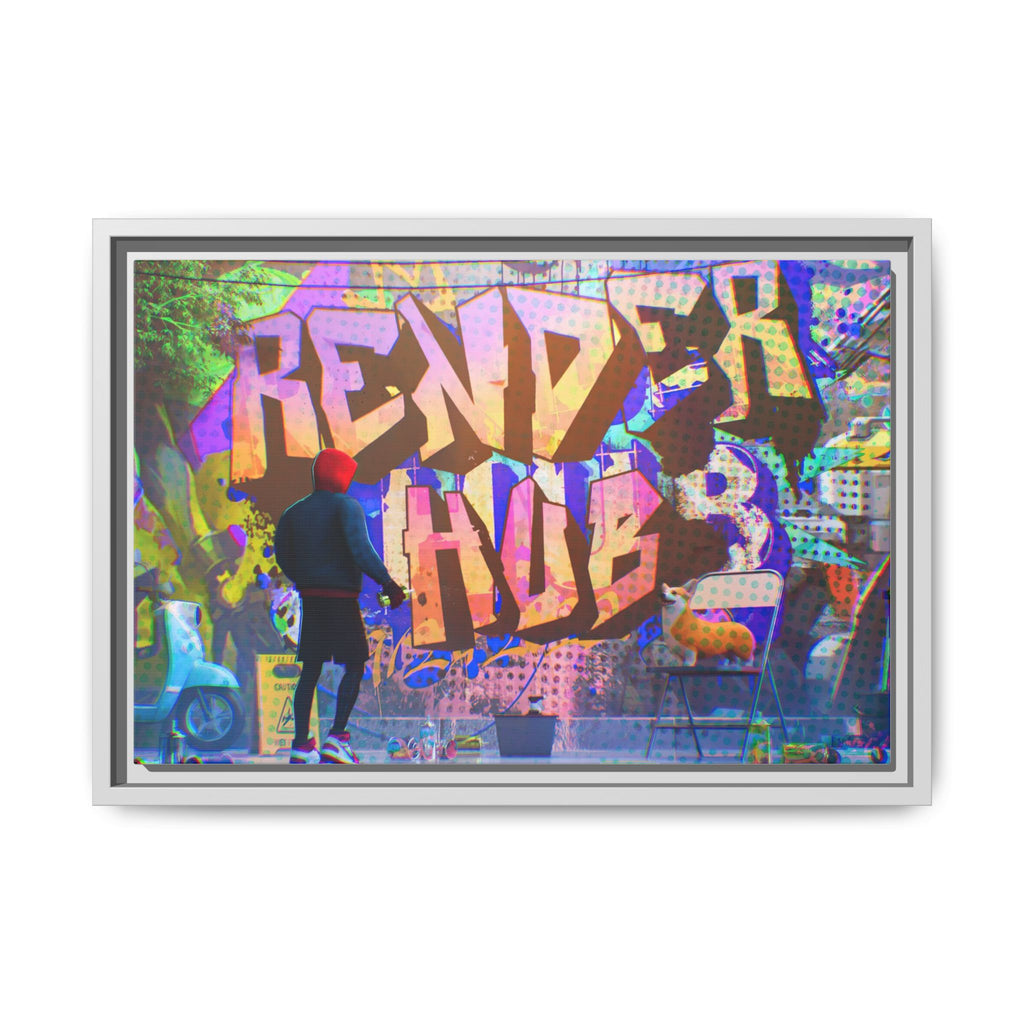 Graffiti Street Art Matte Canvas Framed Print — 'Render Hub' Urban Wall Decor