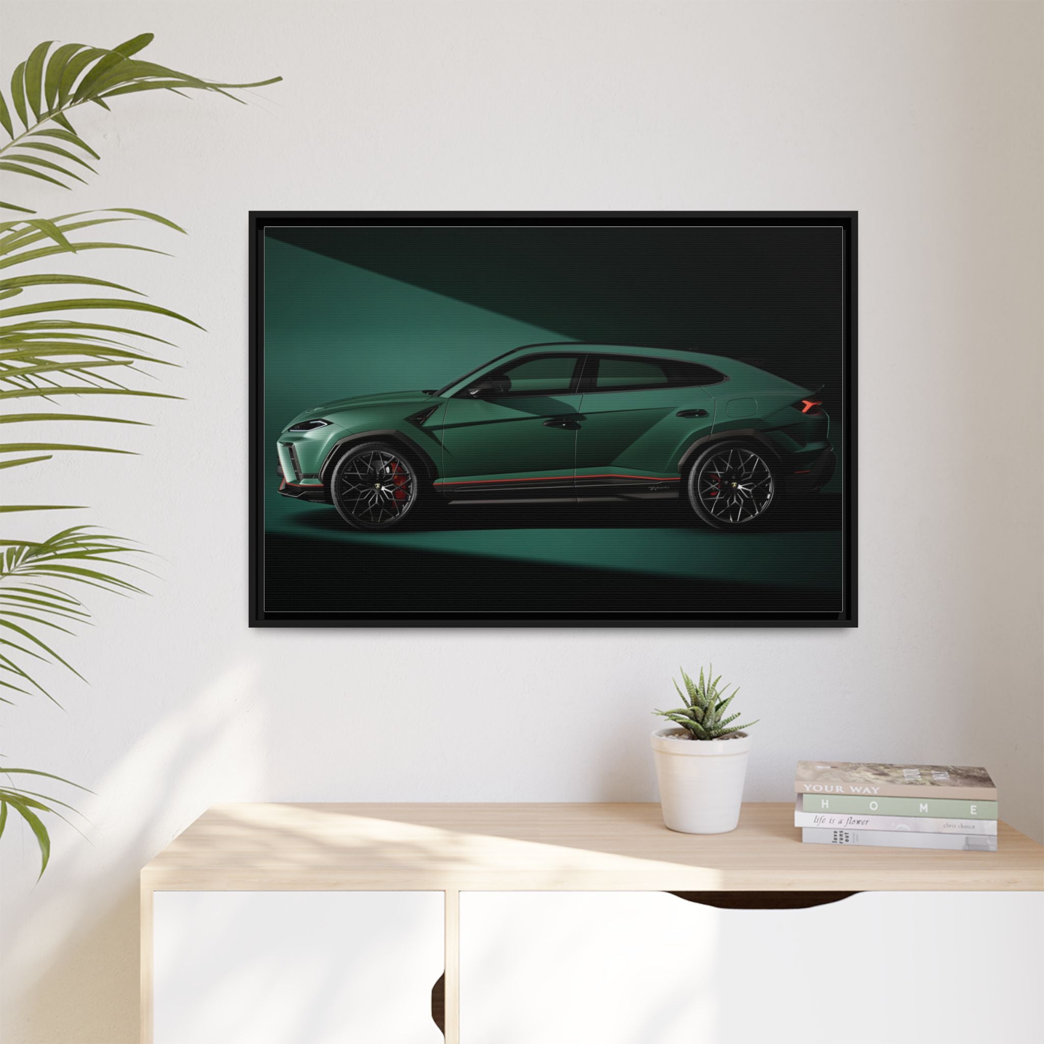 Framed Matte Canvas Print — Emerald Sports SUV Wall Art