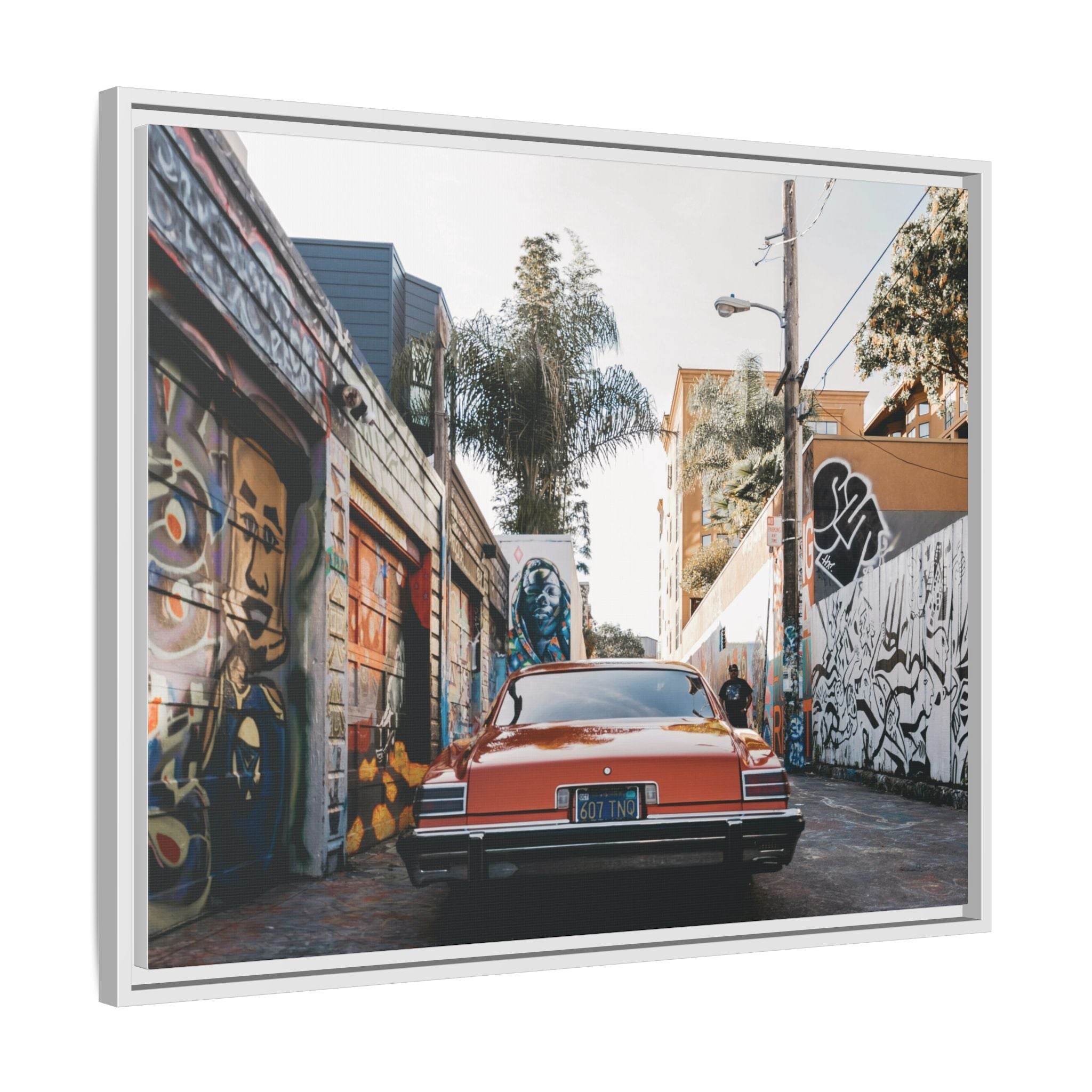 Vintage Chevrolet in Graffiti Alley — Framed Matte Canvas Wall Art