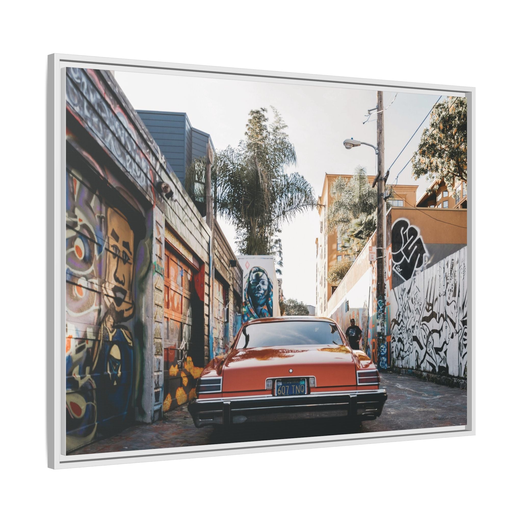 Vintage Chevrolet in Graffiti Alley — Framed Matte Canvas Wall Art