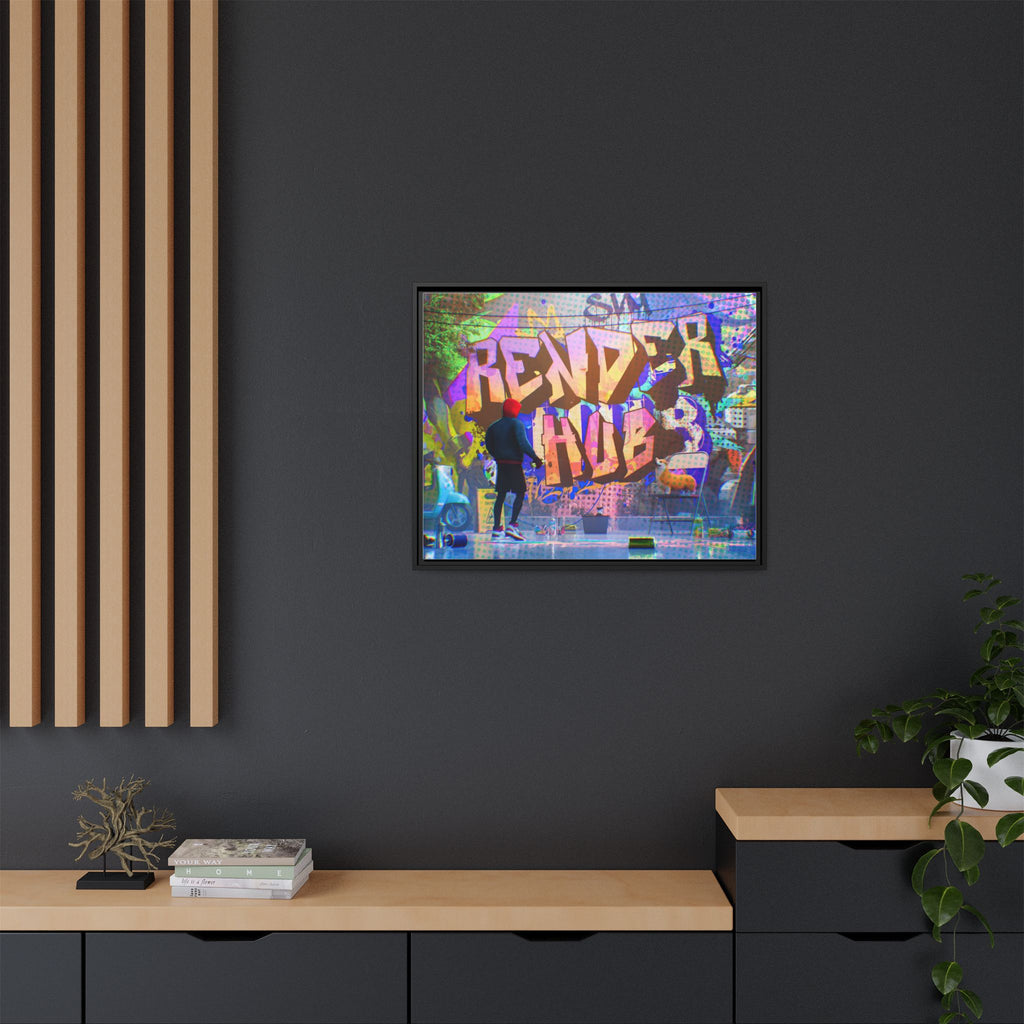 Graffiti Street Art Matte Canvas Framed Print — 'Render Hub' Urban Wall Decor