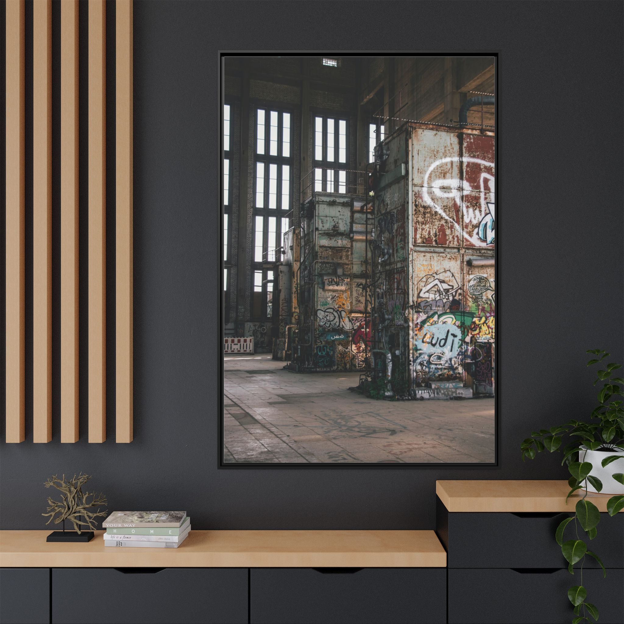 Urban Graffiti Ruins Matte Framed Canvas