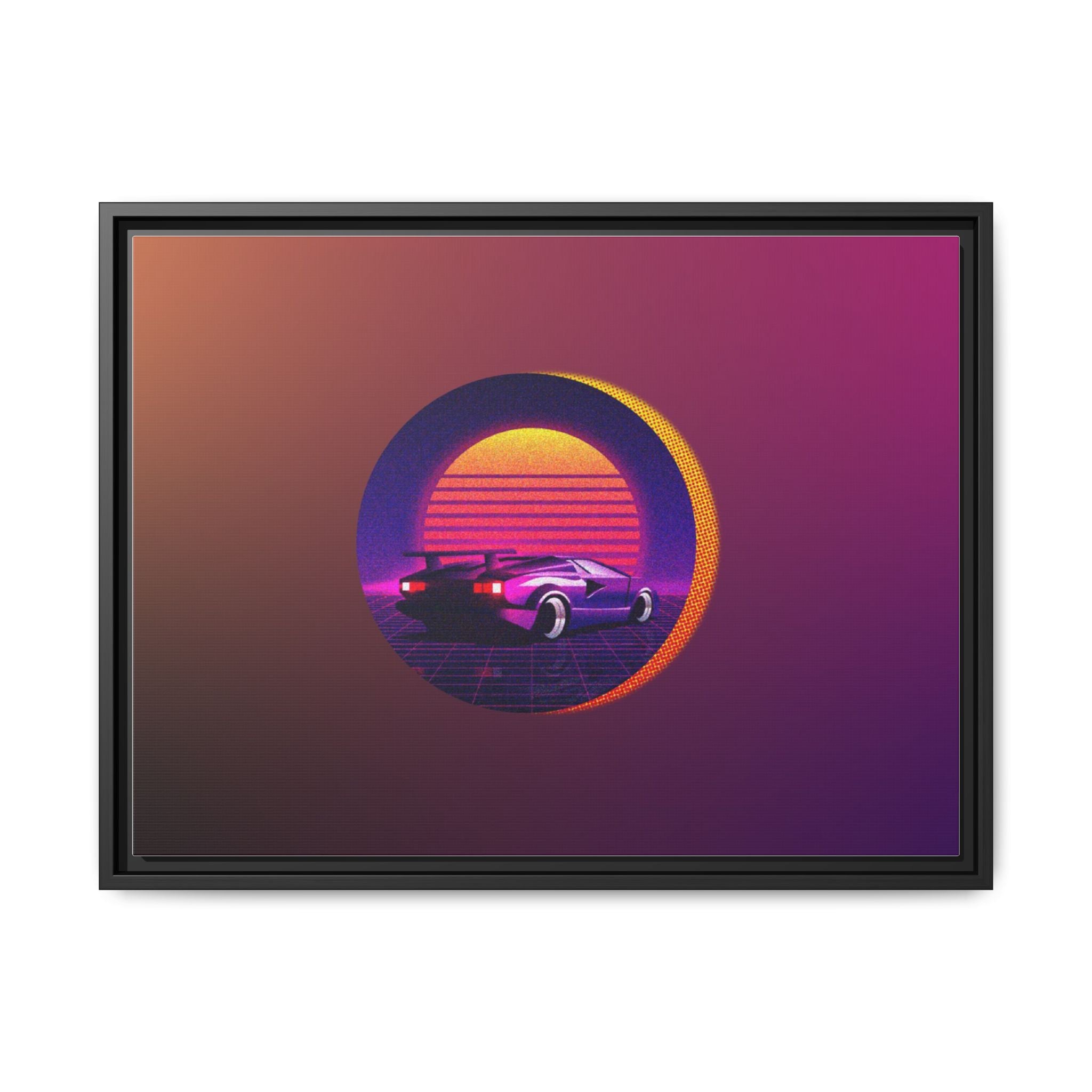 Retro Sunset Sports Car Matte Canvas Framed Wall Art