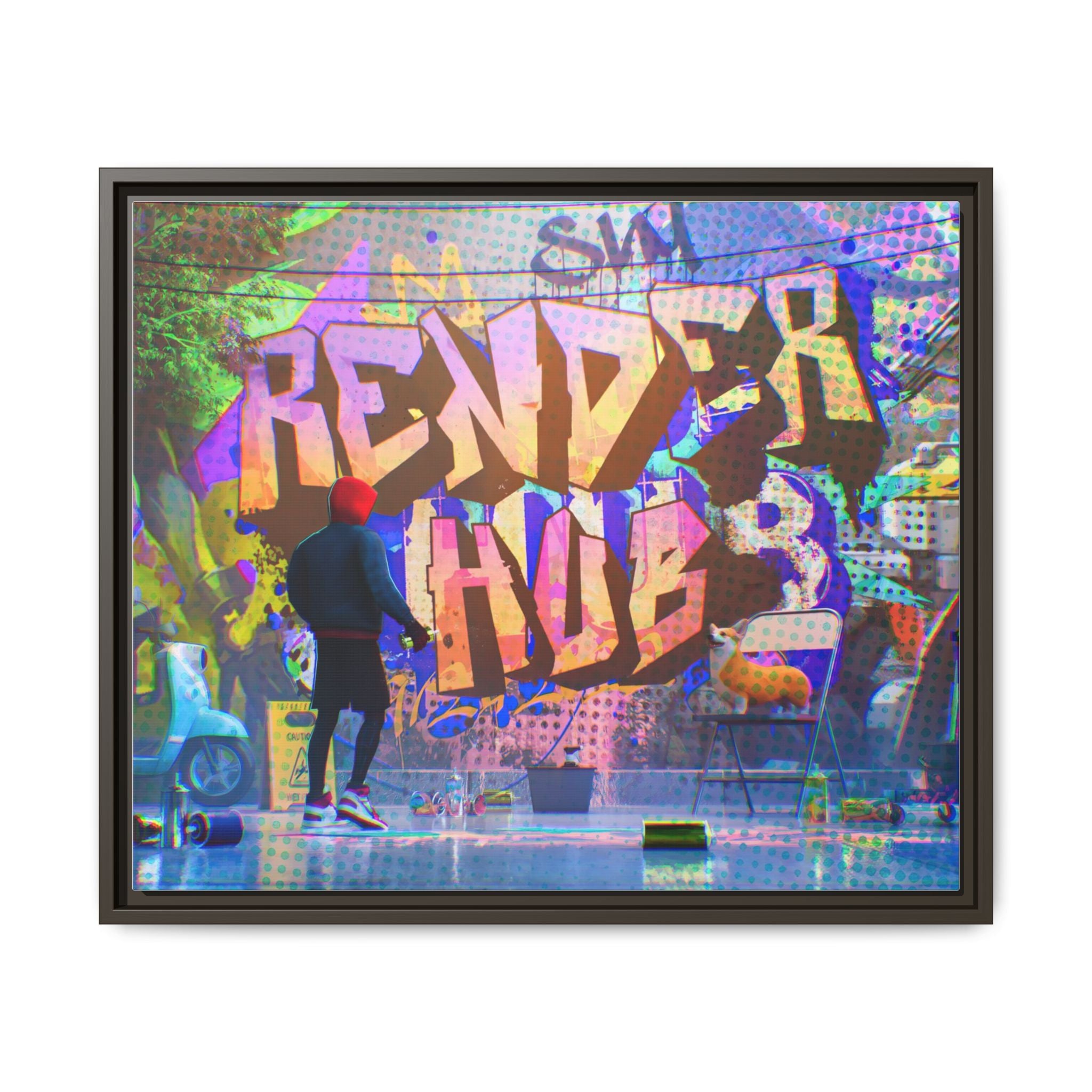 Graffiti Street Art Matte Canvas Framed Print — 'Render Hub' Urban Wall Decor